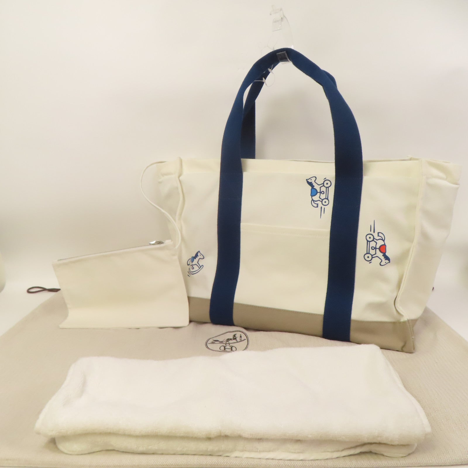 HERMES PHW Adada Tote Bag Canvas White