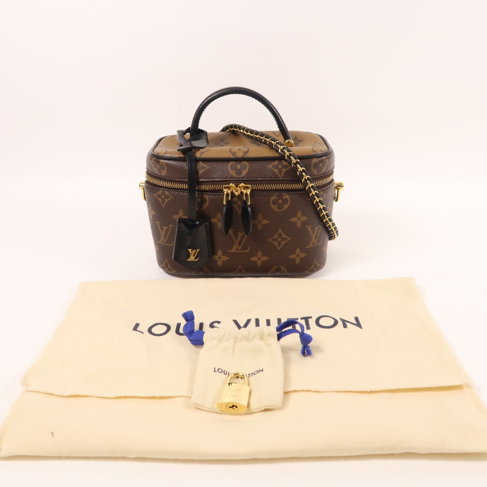 LOUIS VUITTON Monogram Reverse Vanity PM金扣手挽肩背兩用袋棕色