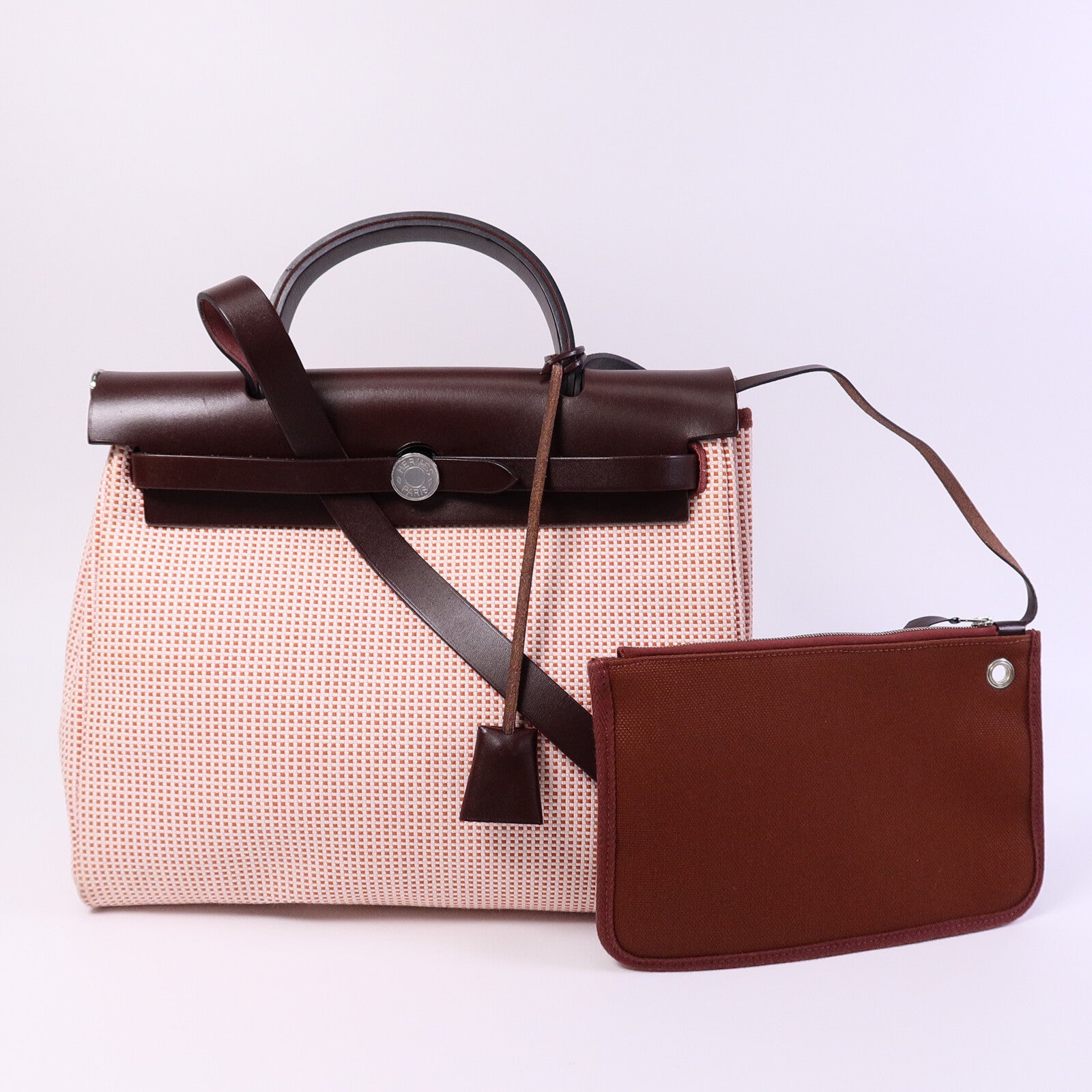 HERMES 帆布Herbag 31手挽肩背兩用袋Rouge Sellier