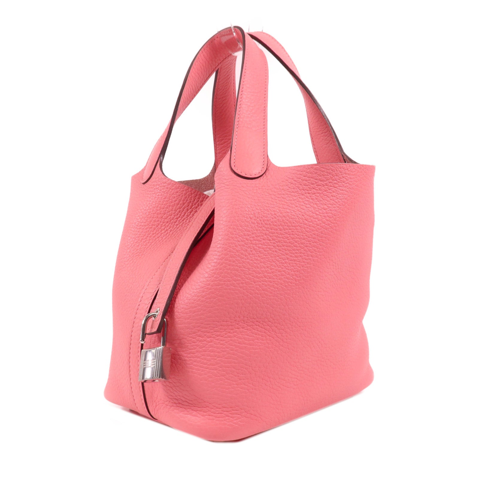 HERMES Clemence皮革Picotin PM銀扣手挽袋Rose Azalee