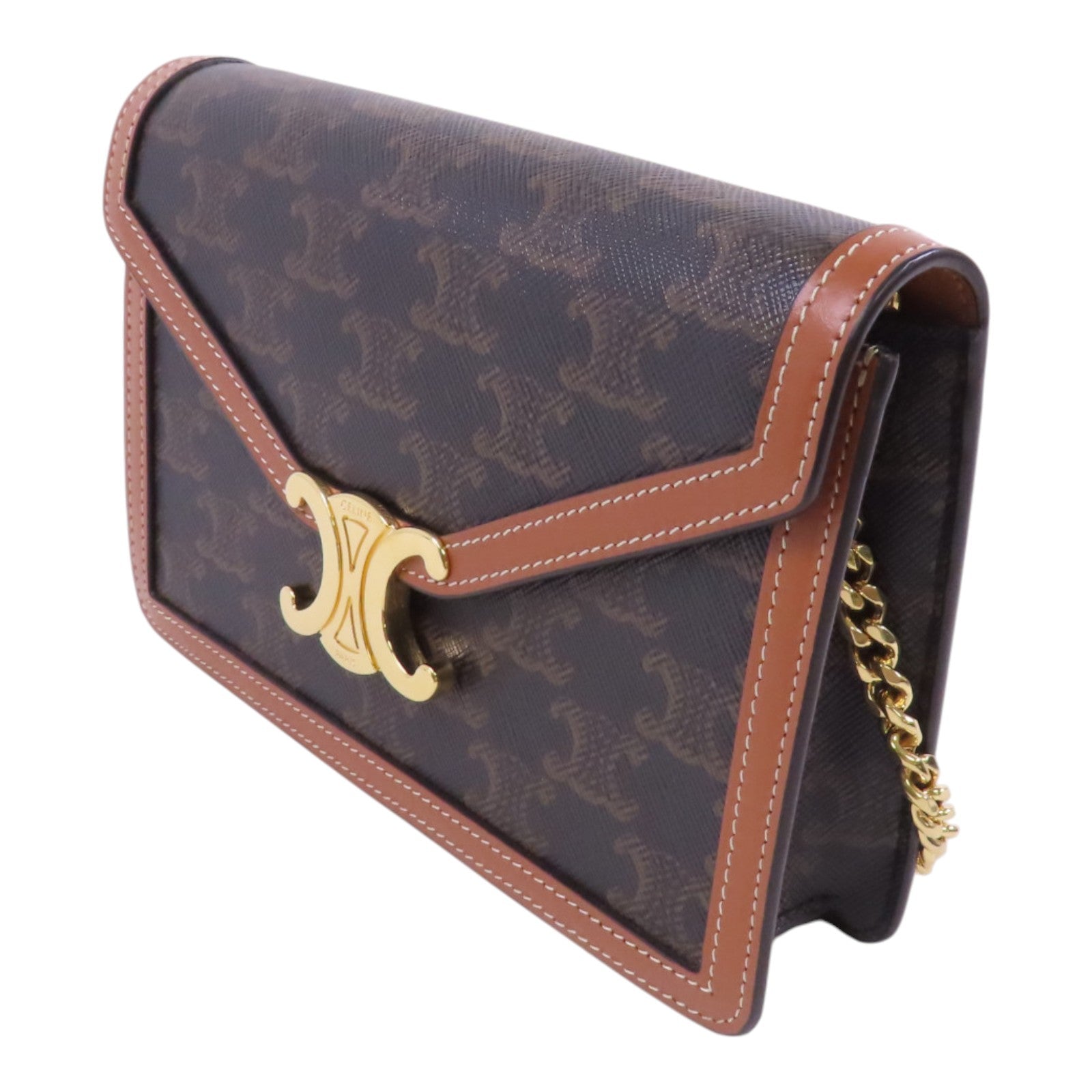 CELINE Triomphe帆布Margo金扣鏈帶肩背袋