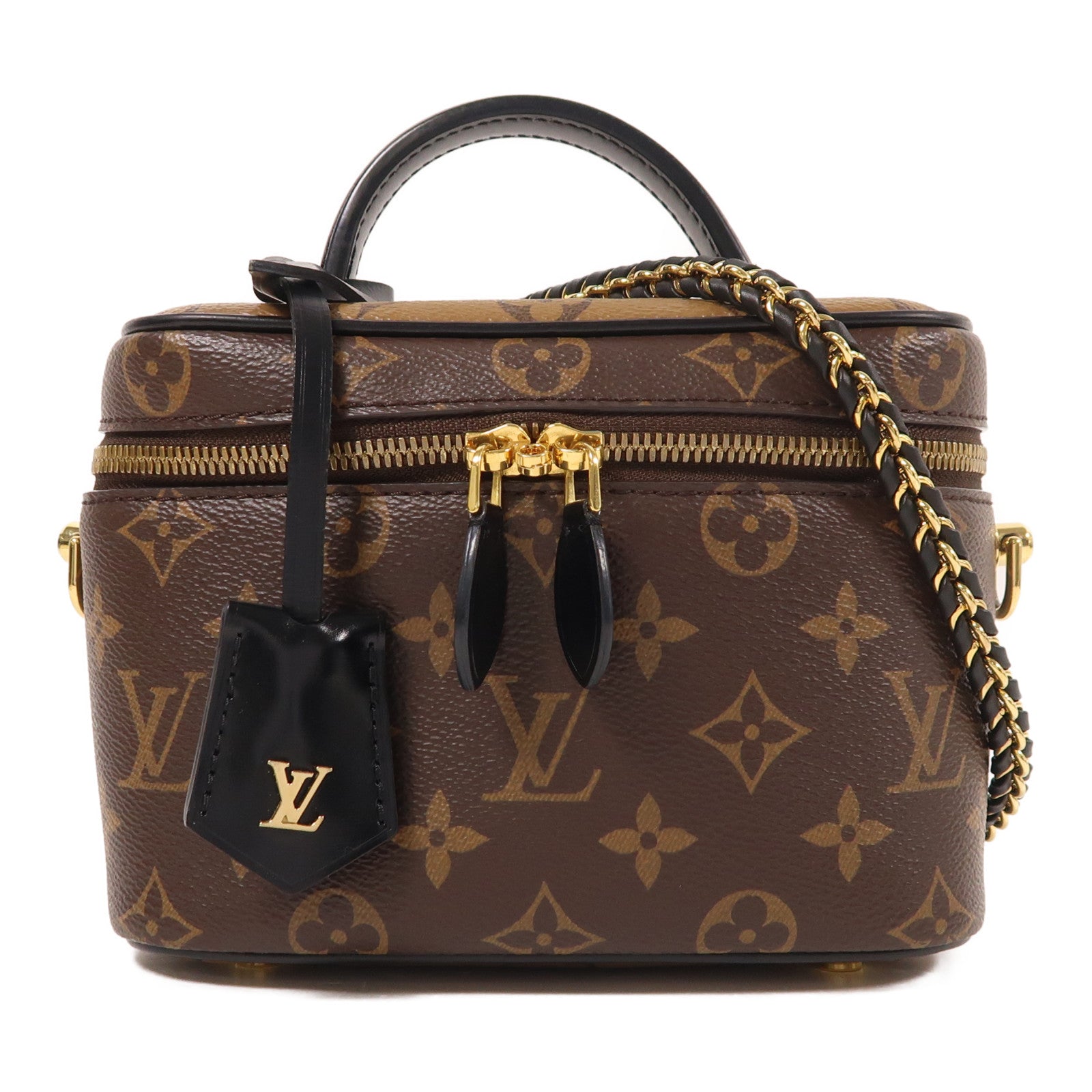 LOUIS VUITTON Monogram Reverse Vanity PM金扣手挽肩背兩用袋棕色