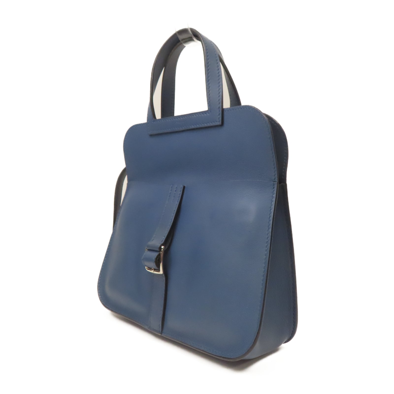 HERMES Swift皮革Mini Halzan Shoulder Bag銀扣肩背袋藍色