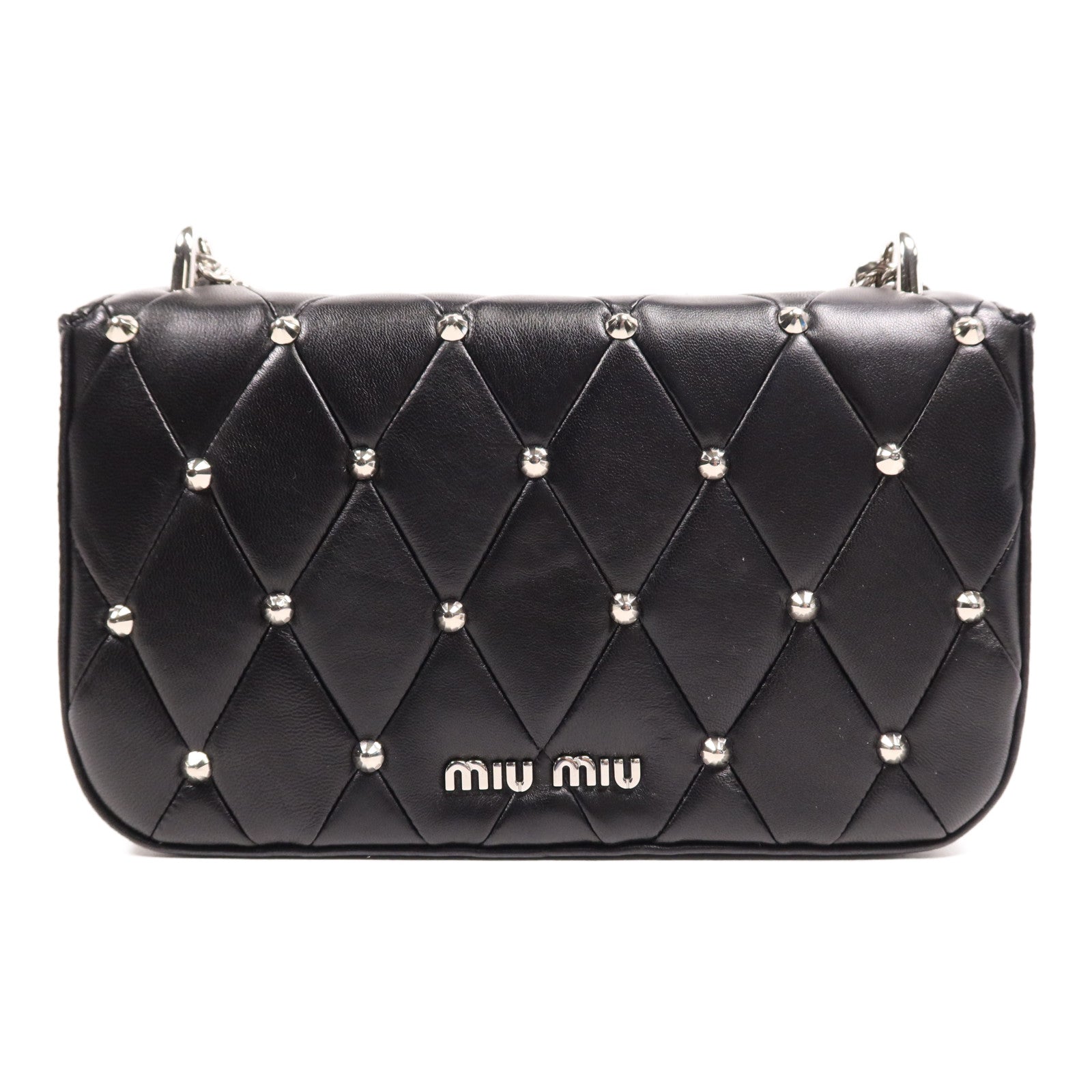 Miu Miu 羊皮皮革Chain Shoulder銀扣鏈帶肩背袋