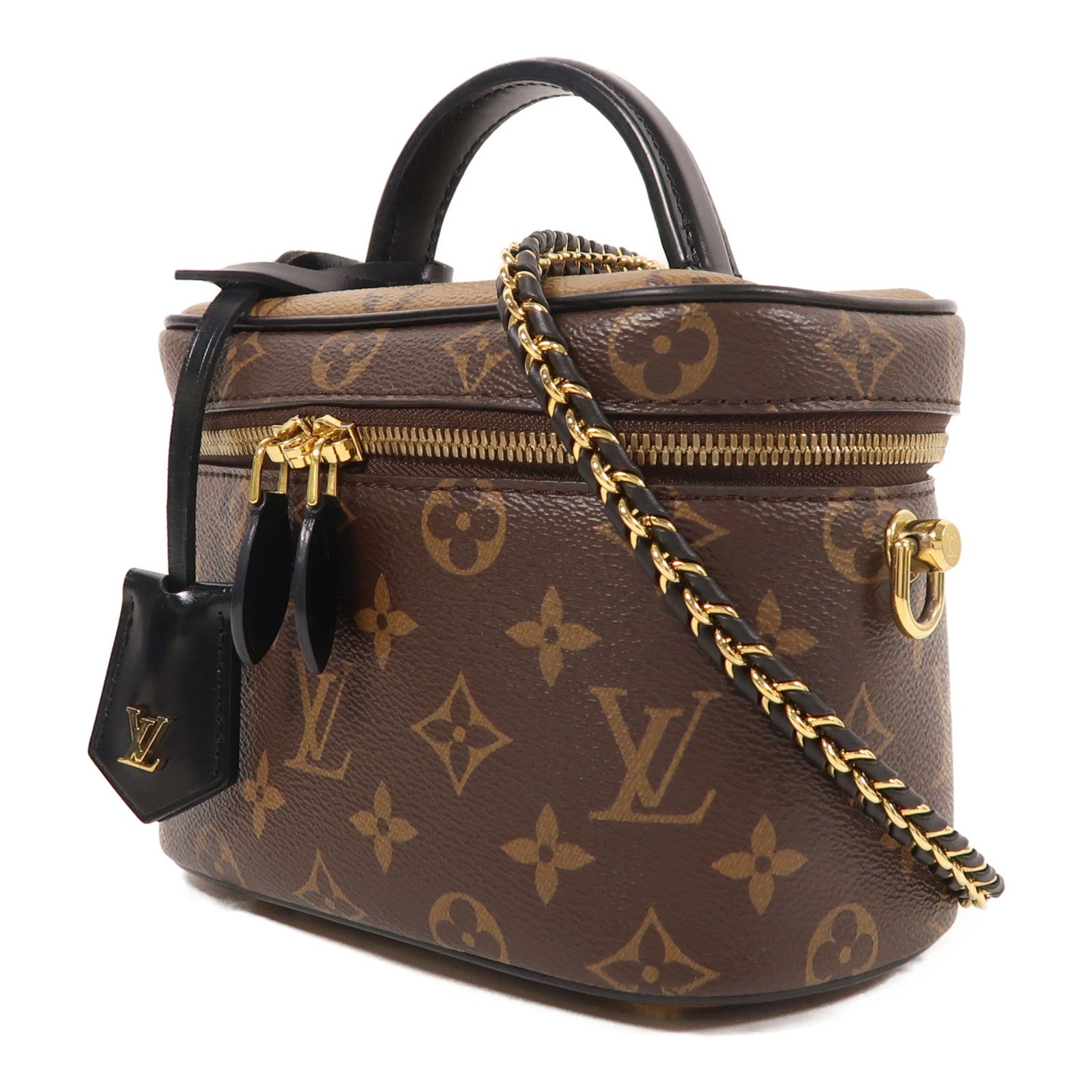 LOUIS VUITTON Monogram Reverse Vanity PM金扣手挽肩背兩用袋棕色