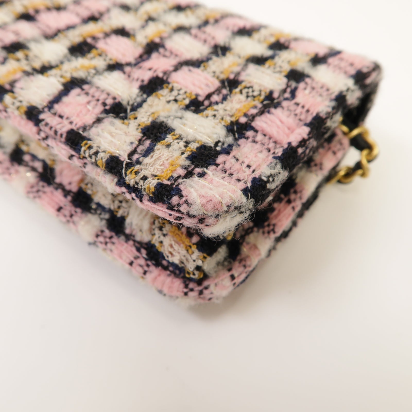 CHANEL 斜紋軟呢Chain Shoulder Bag金扣鏈帶肩背袋粉紅色
