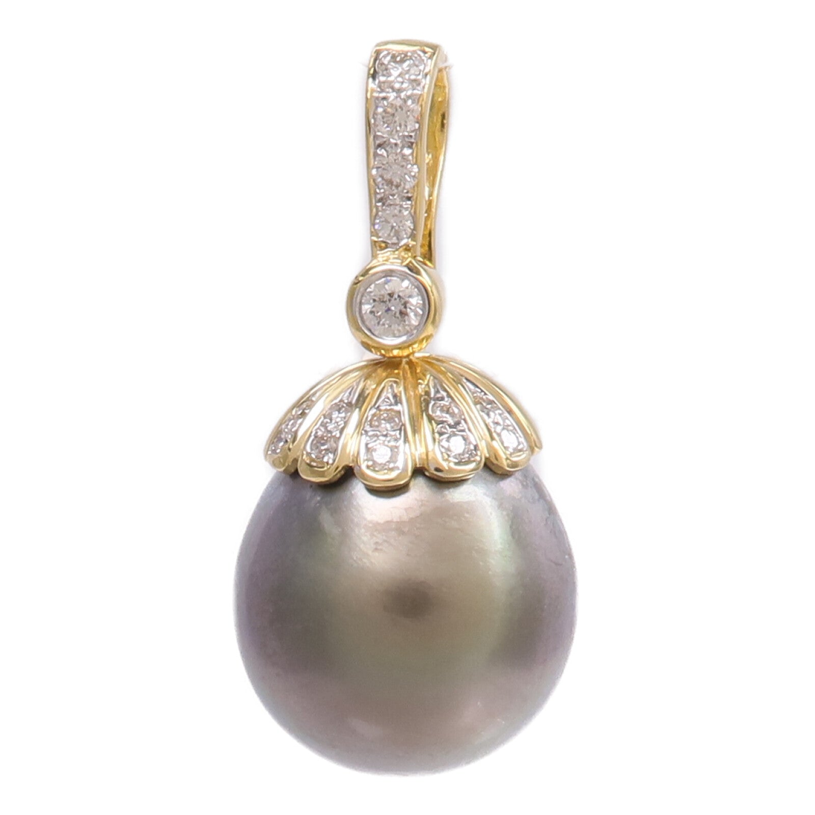 JEWELRY 18K黃金Black Pearl Diamond Pendant Top黑珍珠/鑽石吊墜