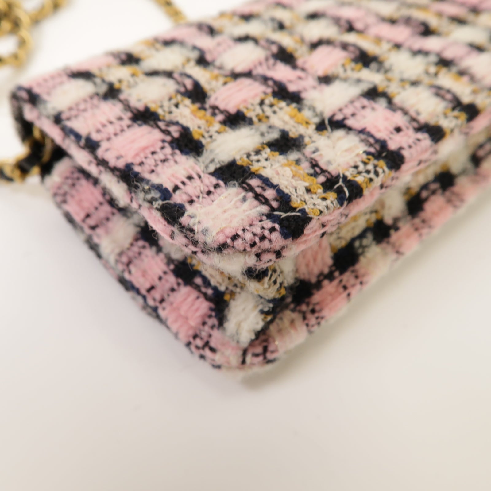 CHANEL 斜紋軟呢Chain Shoulder Bag金扣鏈帶肩背袋粉紅色
