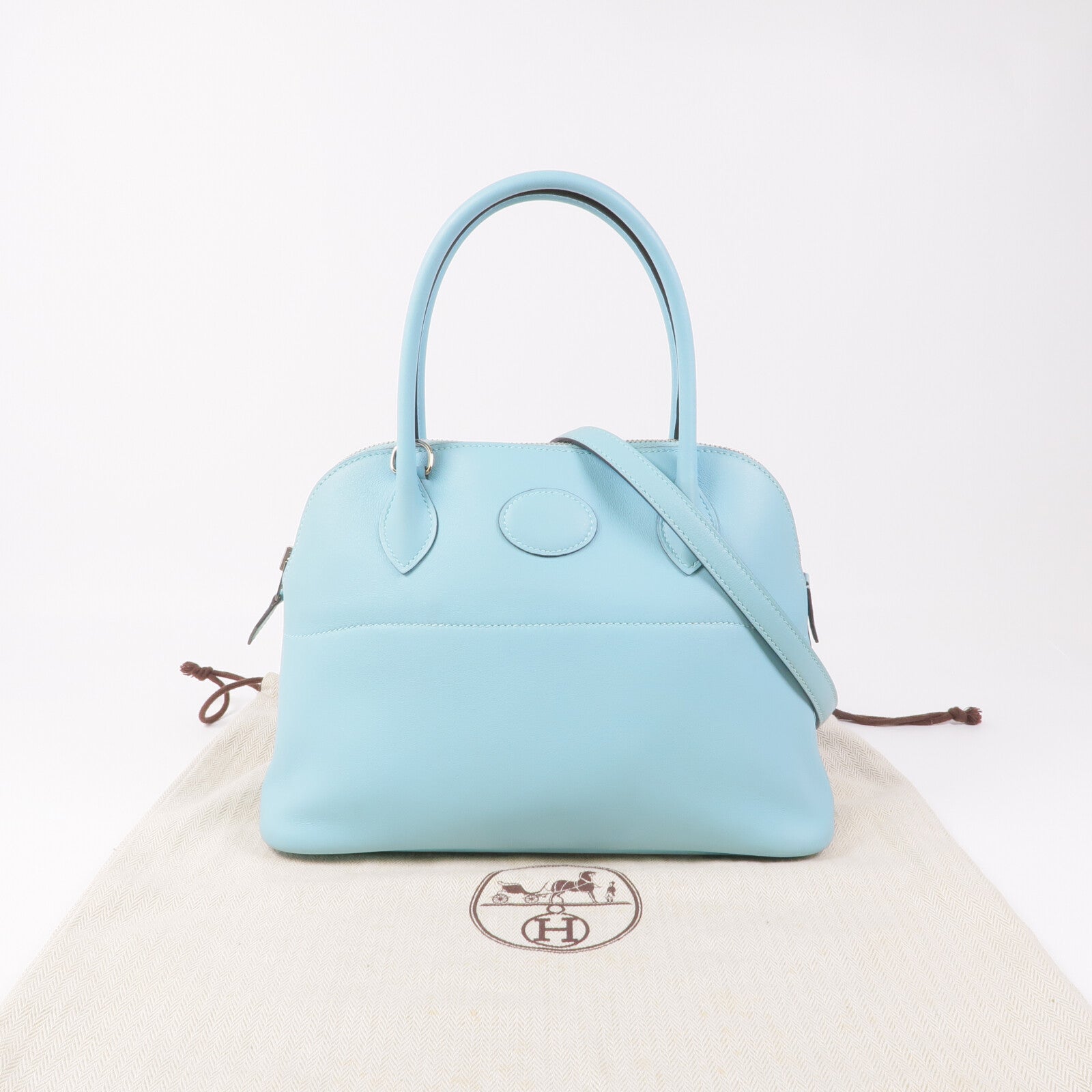 HERMES Swift皮革Bolide 27銀扣手挽肩背兩用袋Bleu Atoll