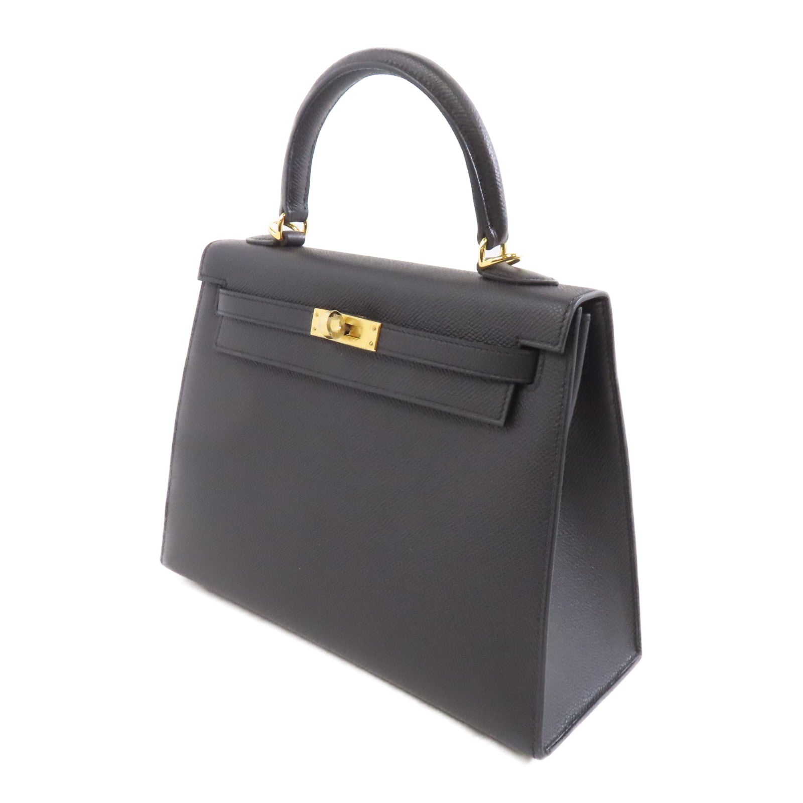 HERMES Epsom皮革Kelly 25金扣手挽肩背兩用袋Noir黑色