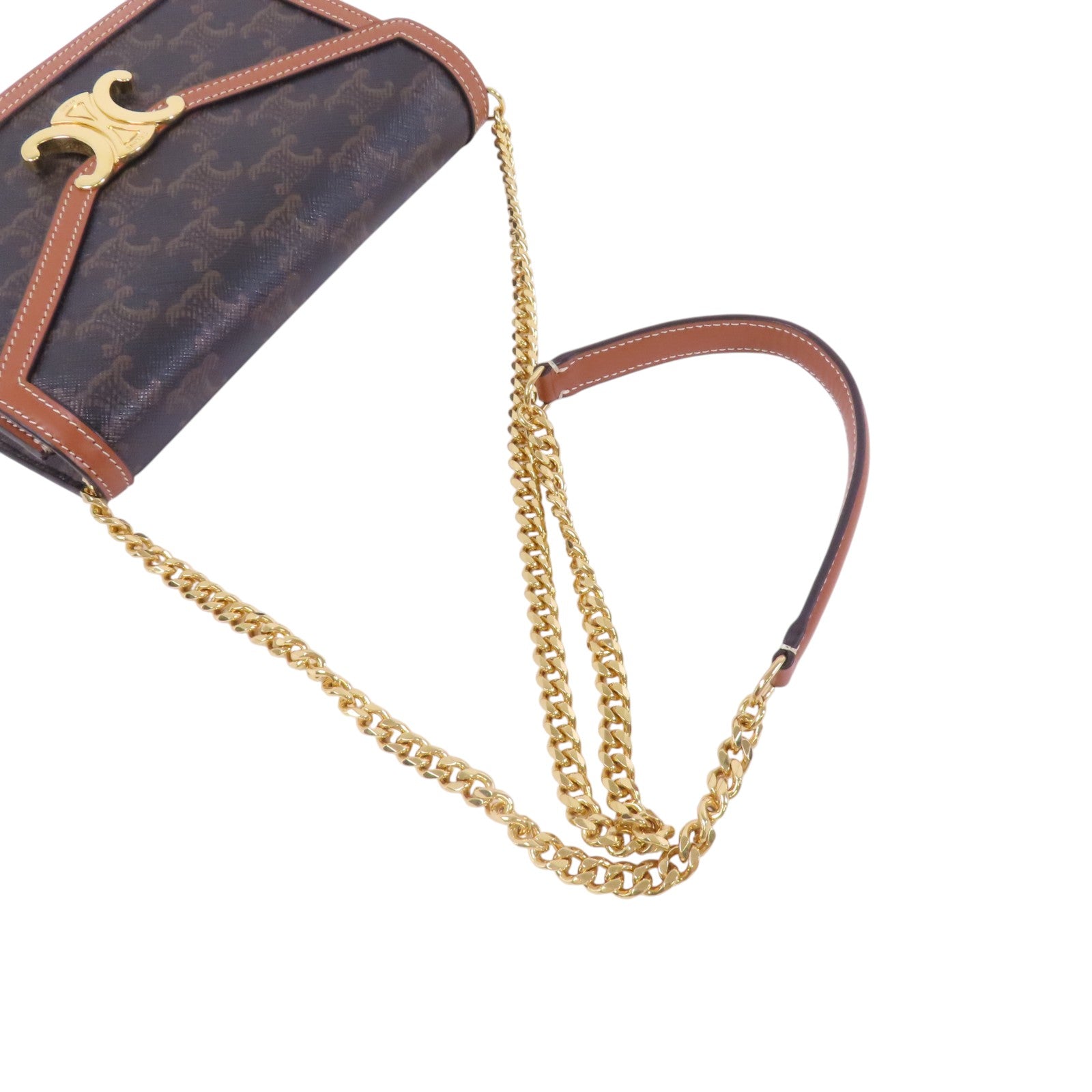 CELINE Triomphe帆布Margo金扣鏈帶肩背袋
