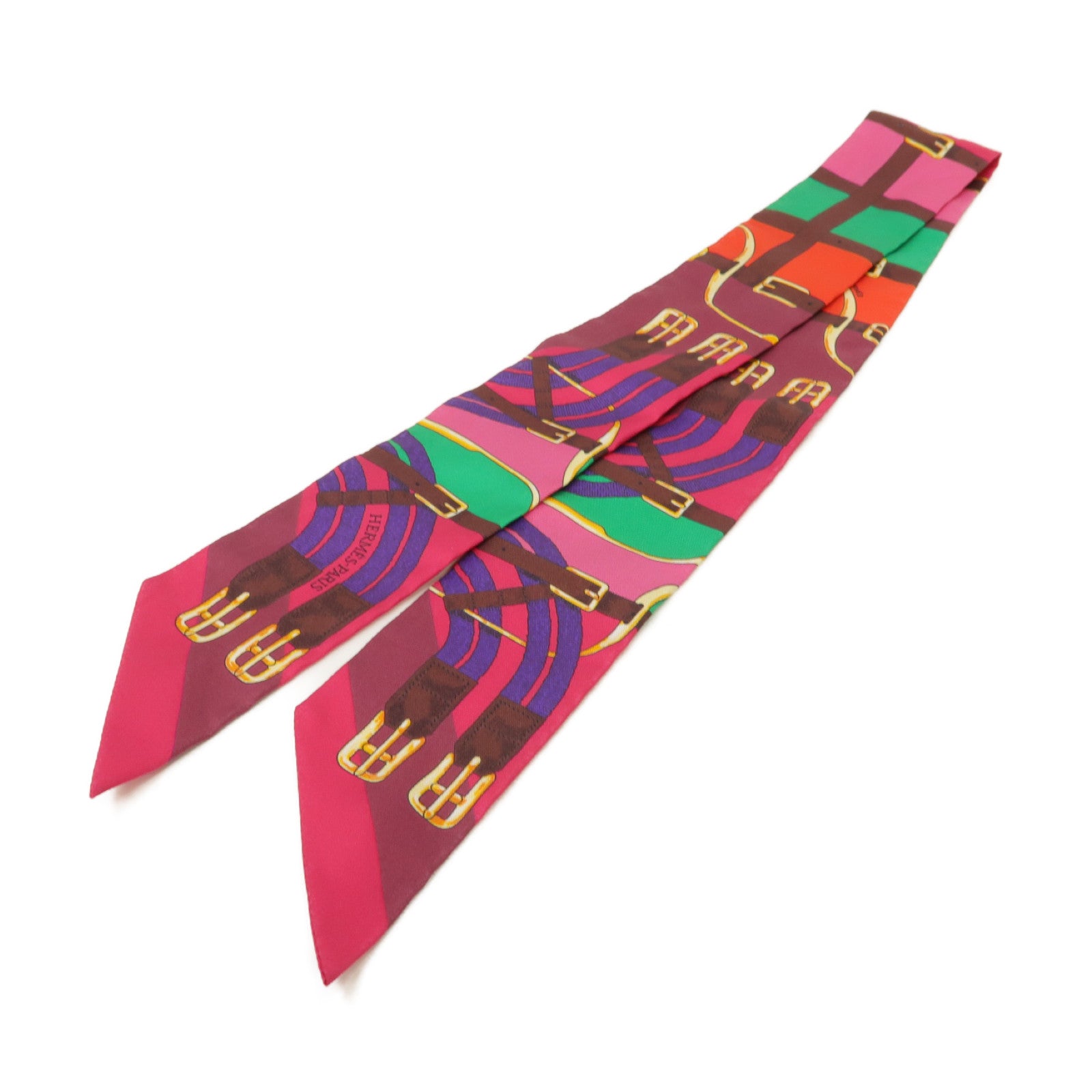 HERMES 絲質Twilly Scarf圍巾紫色/綠色/橙色