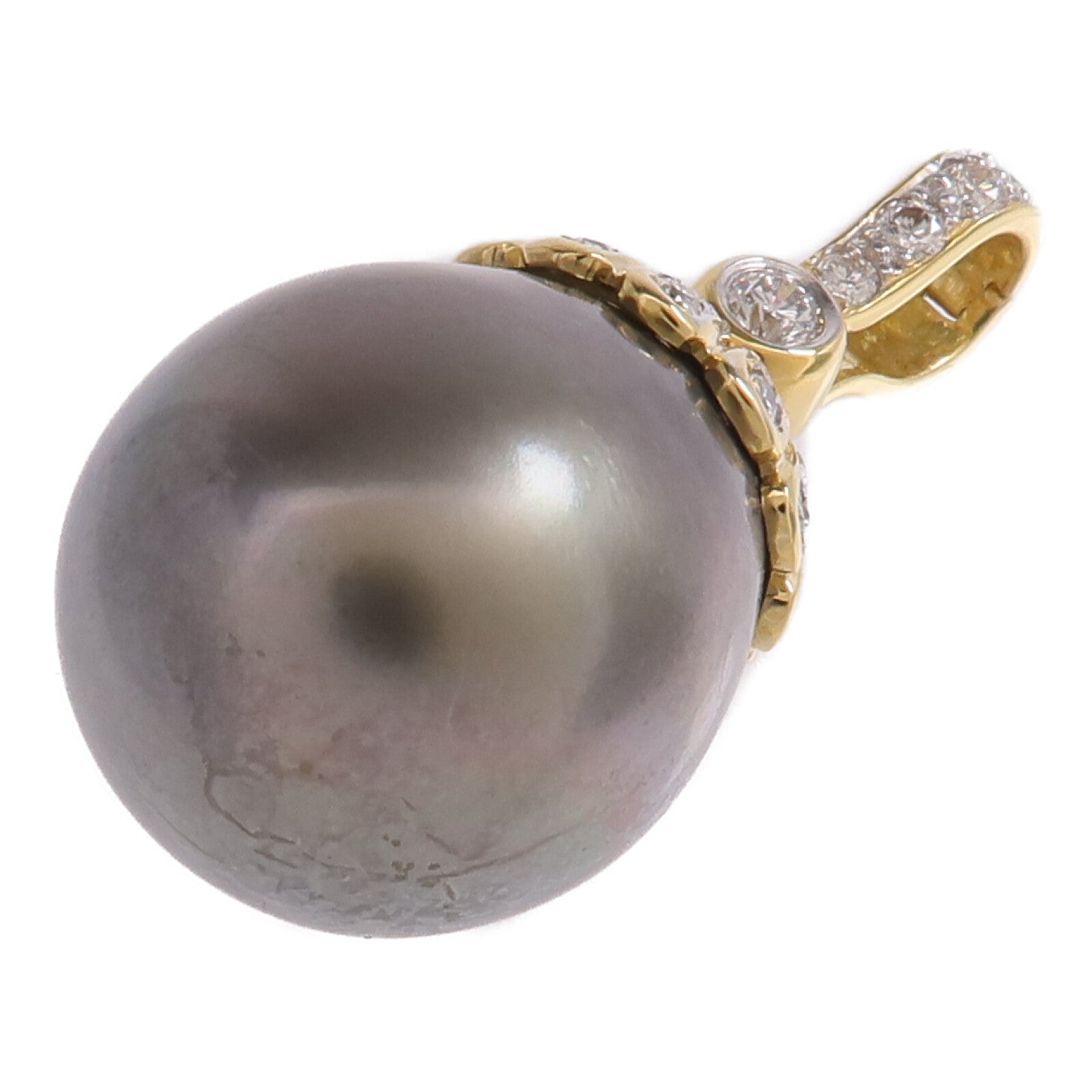 JEWELRY 18K黃金Black Pearl Diamond Pendant Top黑珍珠/鑽石吊墜