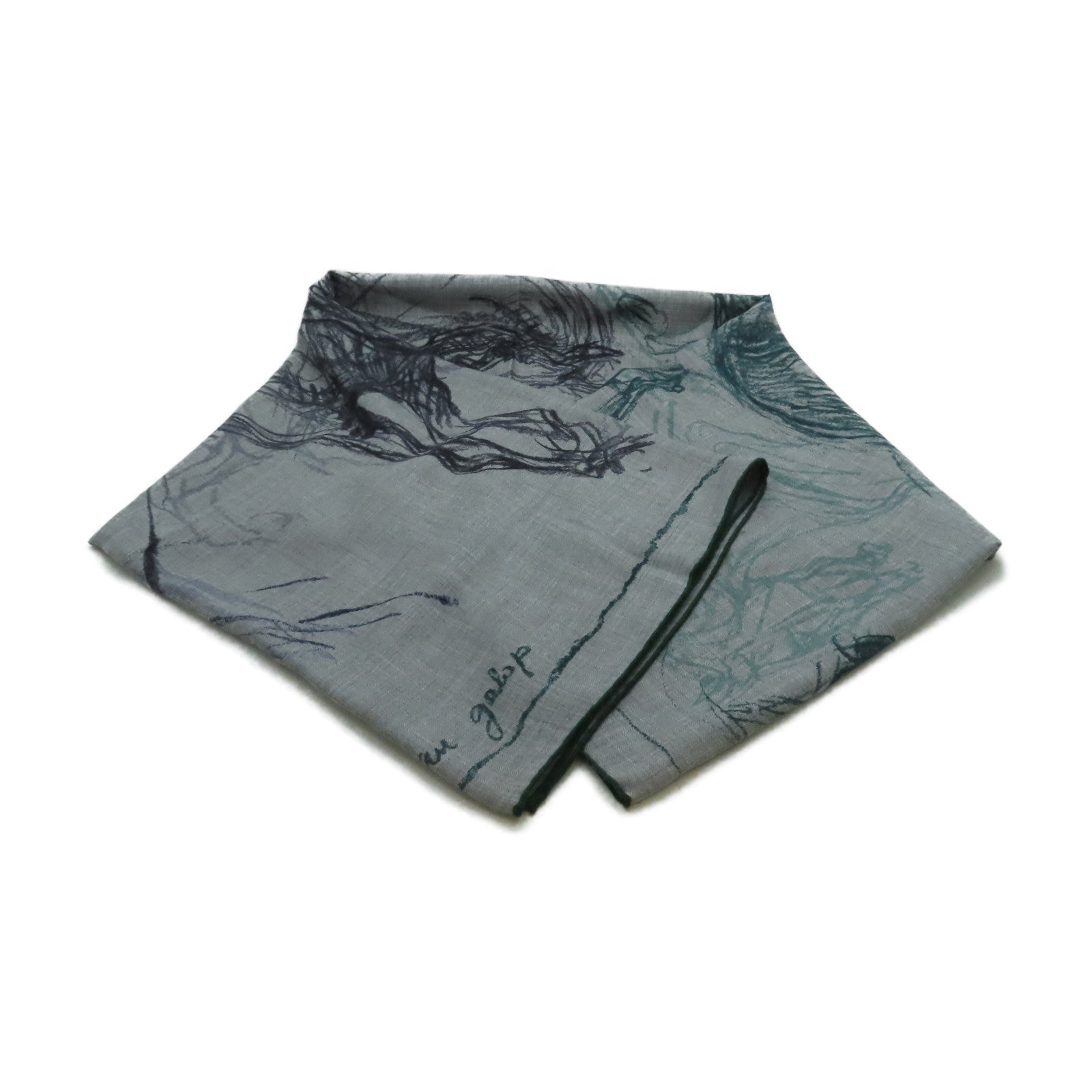 HERMES Cashmere/絲質 Scarf圍巾灰色/綠色