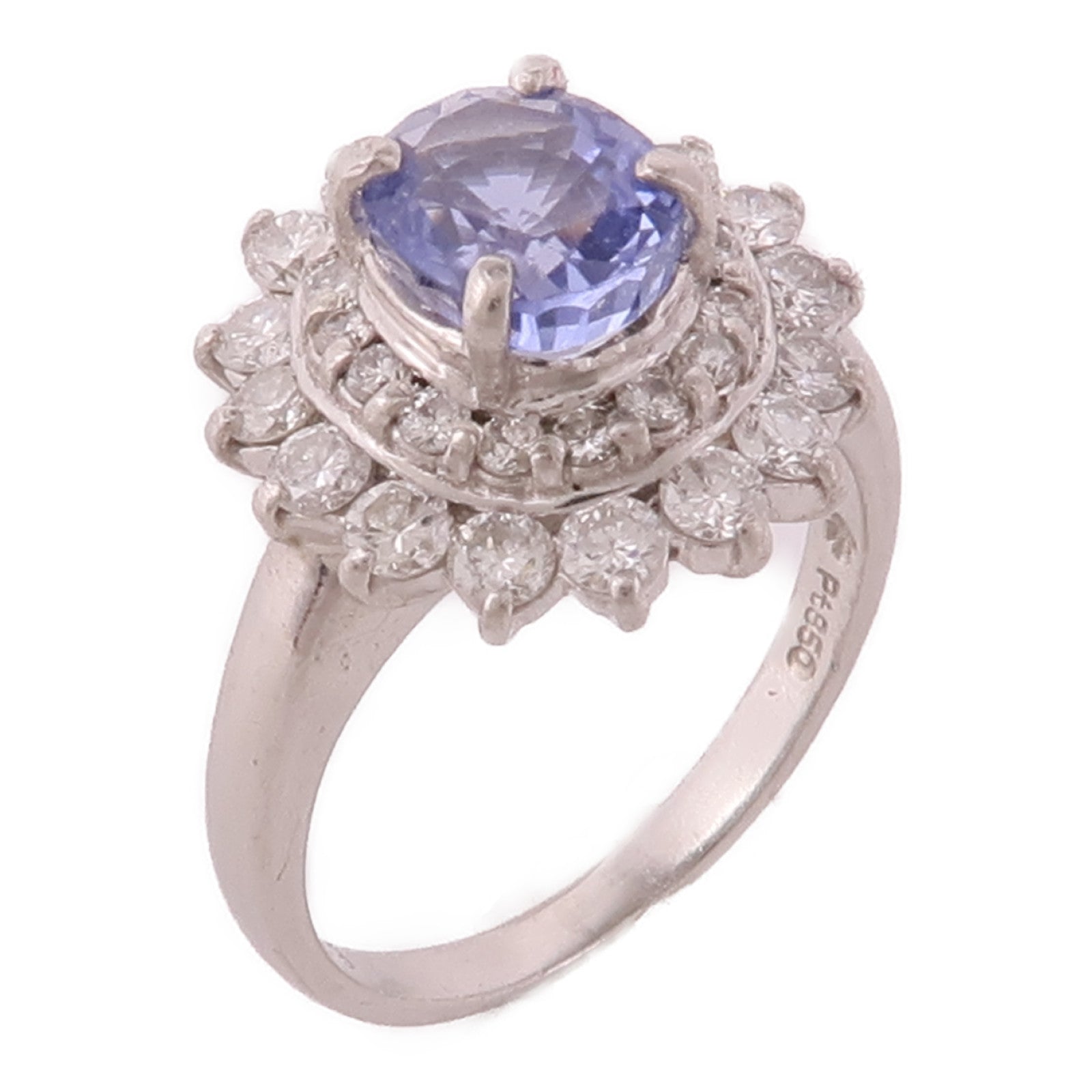 JEWELRY 【激減優惠】PT850鉑金/Sapphire/Diamond Ring藍寶石/鑽石戒指US#5.5