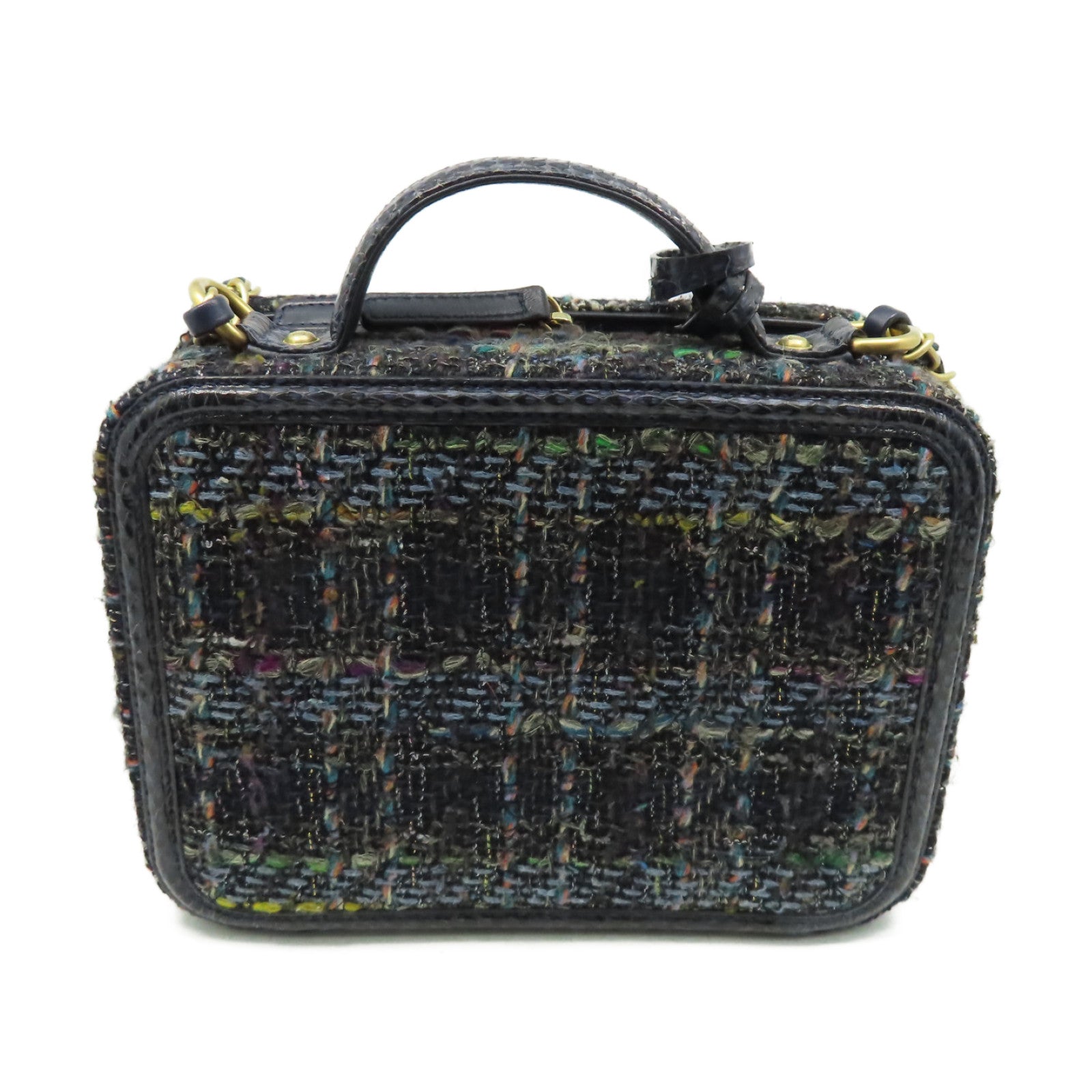 CHANEL 【激減優惠】斜紋軟呢/蛇皮皮革Vanity Case Medium 2Way Shoulder Bag金扣鏈帶手挽肩背兩用袋深藍色