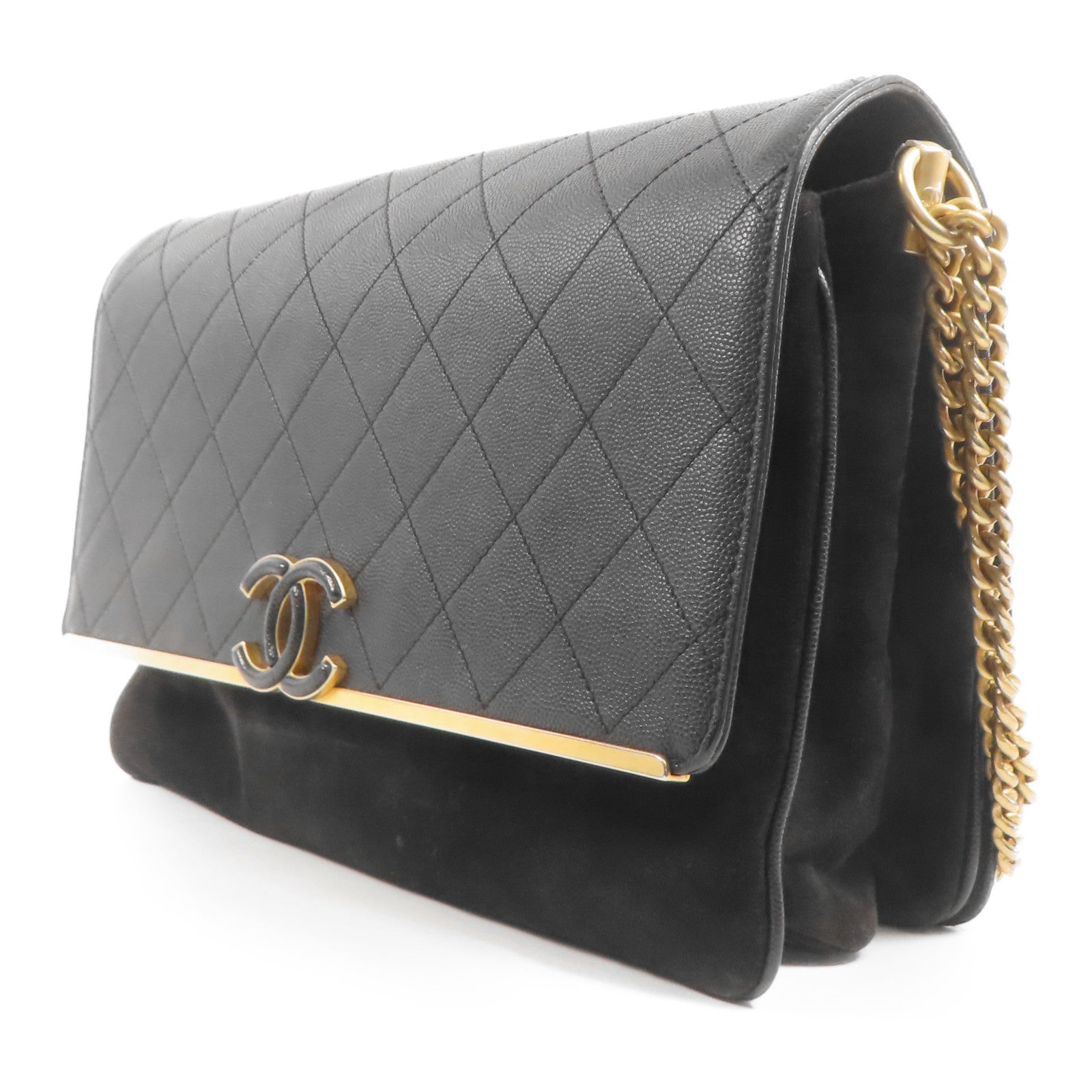 CHANEL 牛皮皮革Chain Shoulder金扣肩背袋