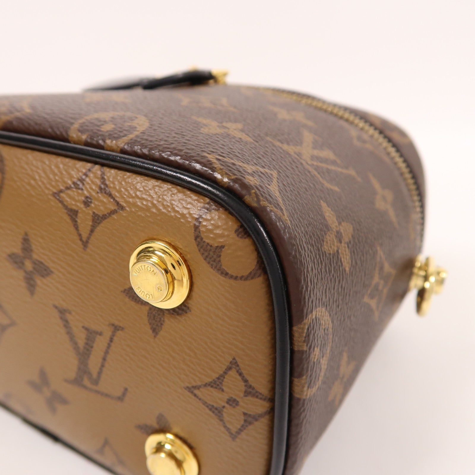 LOUIS VUITTON Monogram Reverse Vanity PM金扣手挽肩背兩用袋棕色