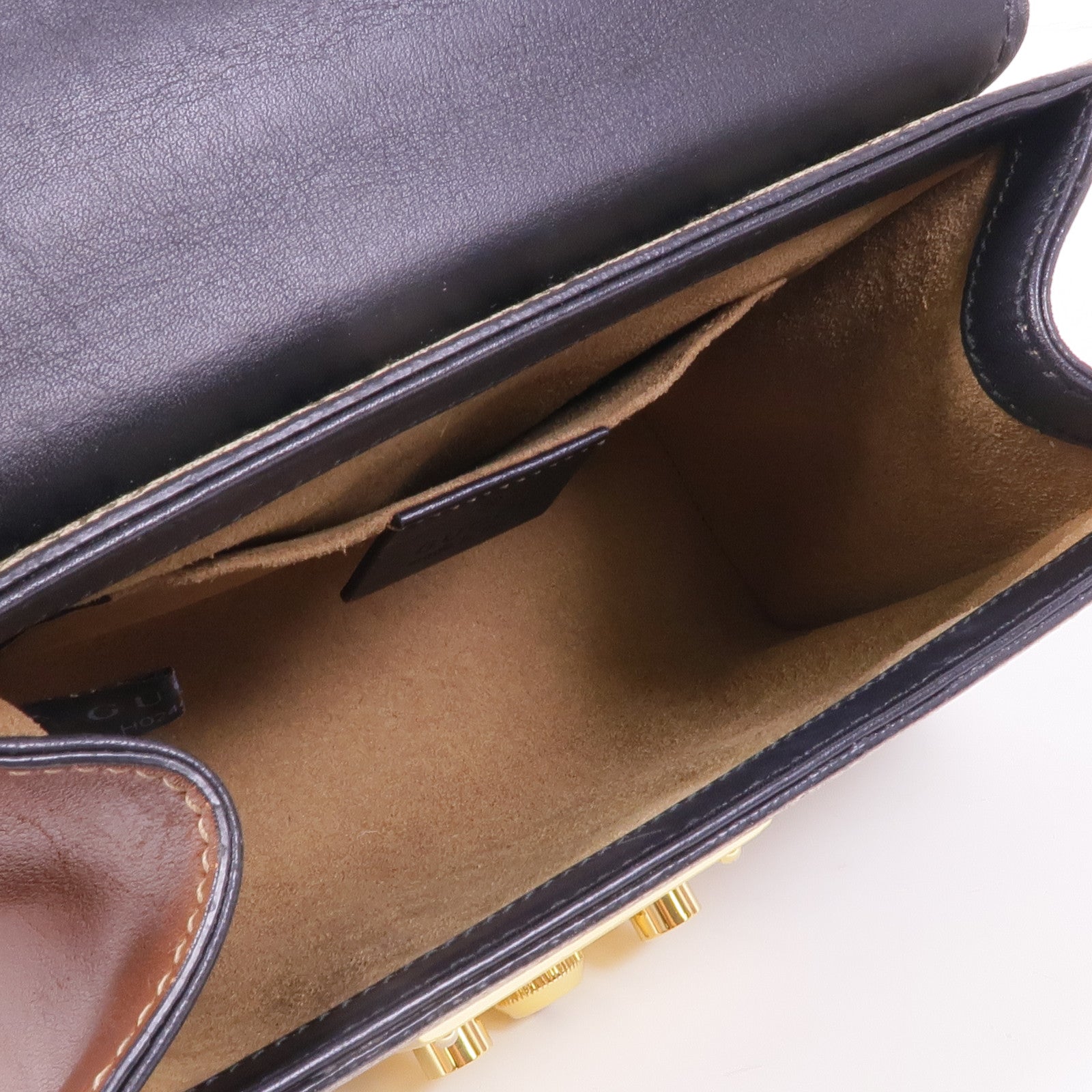 GUCCI 塗層帆布/皮革Padlock Small金扣鏈帶肩背袋