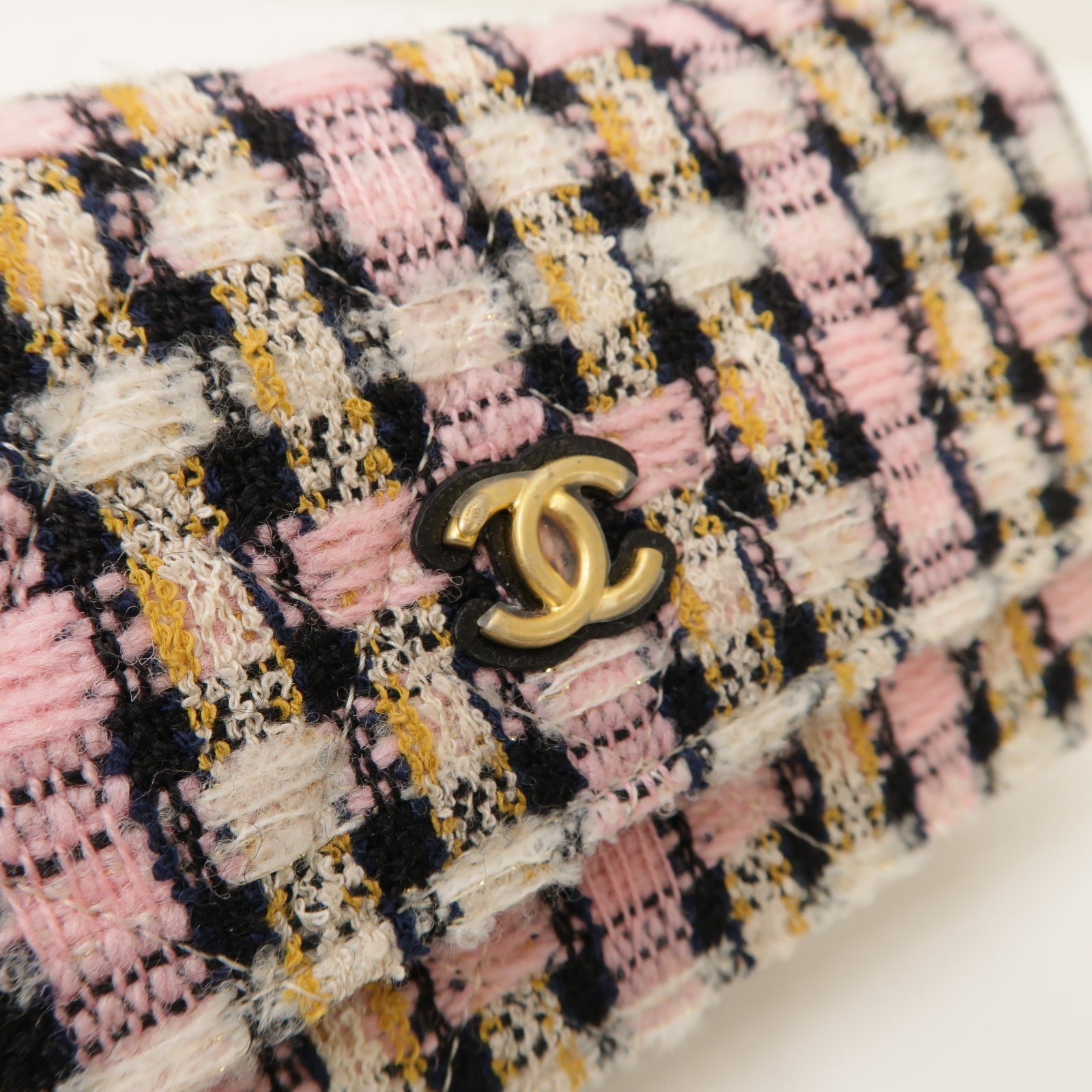 CHANEL 斜紋軟呢Chain Shoulder Bag金扣鏈帶肩背袋粉紅色