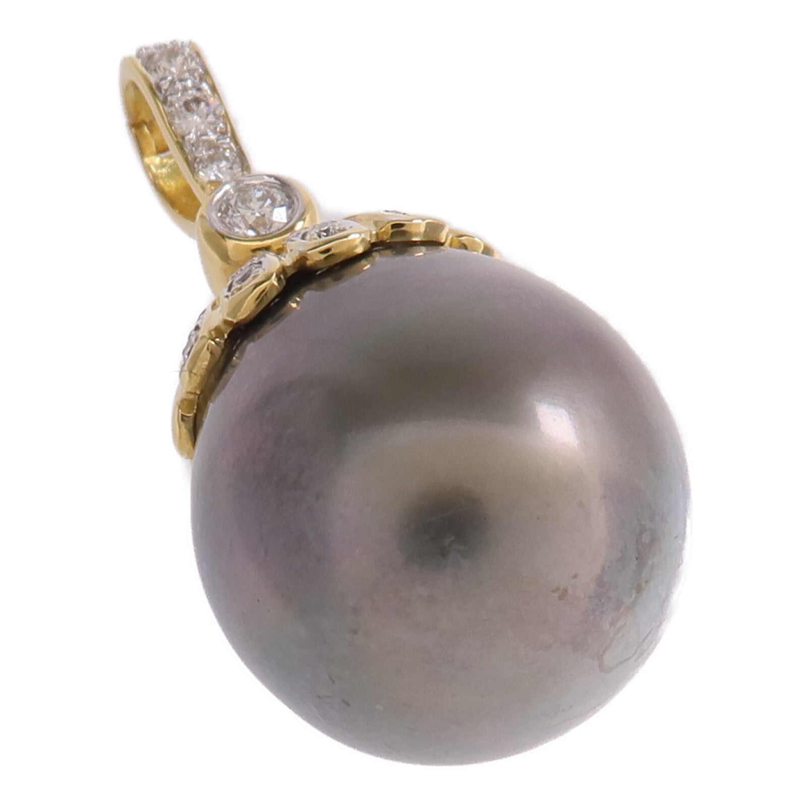 JEWELRY 18K黃金Black Pearl Diamond Pendant Top黑珍珠/鑽石吊墜