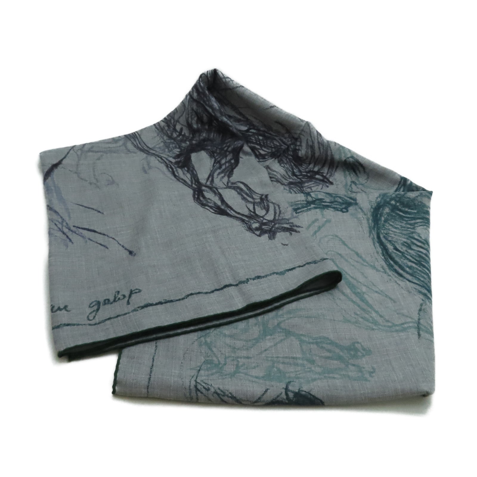 HERMES Cashmere/絲質 Scarf圍巾灰色/綠色