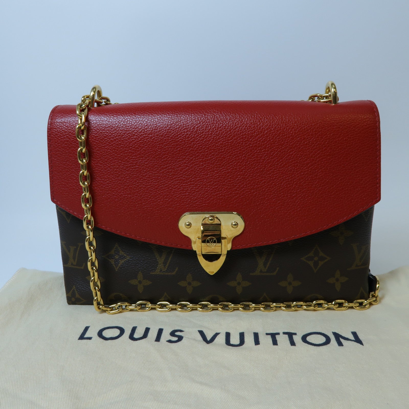 LOUIS VUITTON 【激減優惠】Monogram Saint Placide Chain Shoulder Bag金扣鏈帶肩背袋啡色/紅色