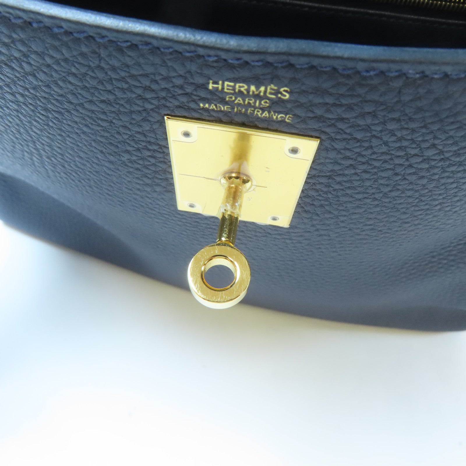 HERMES Togo皮革Kelly 28金扣手挽肩背兩用袋深藍色