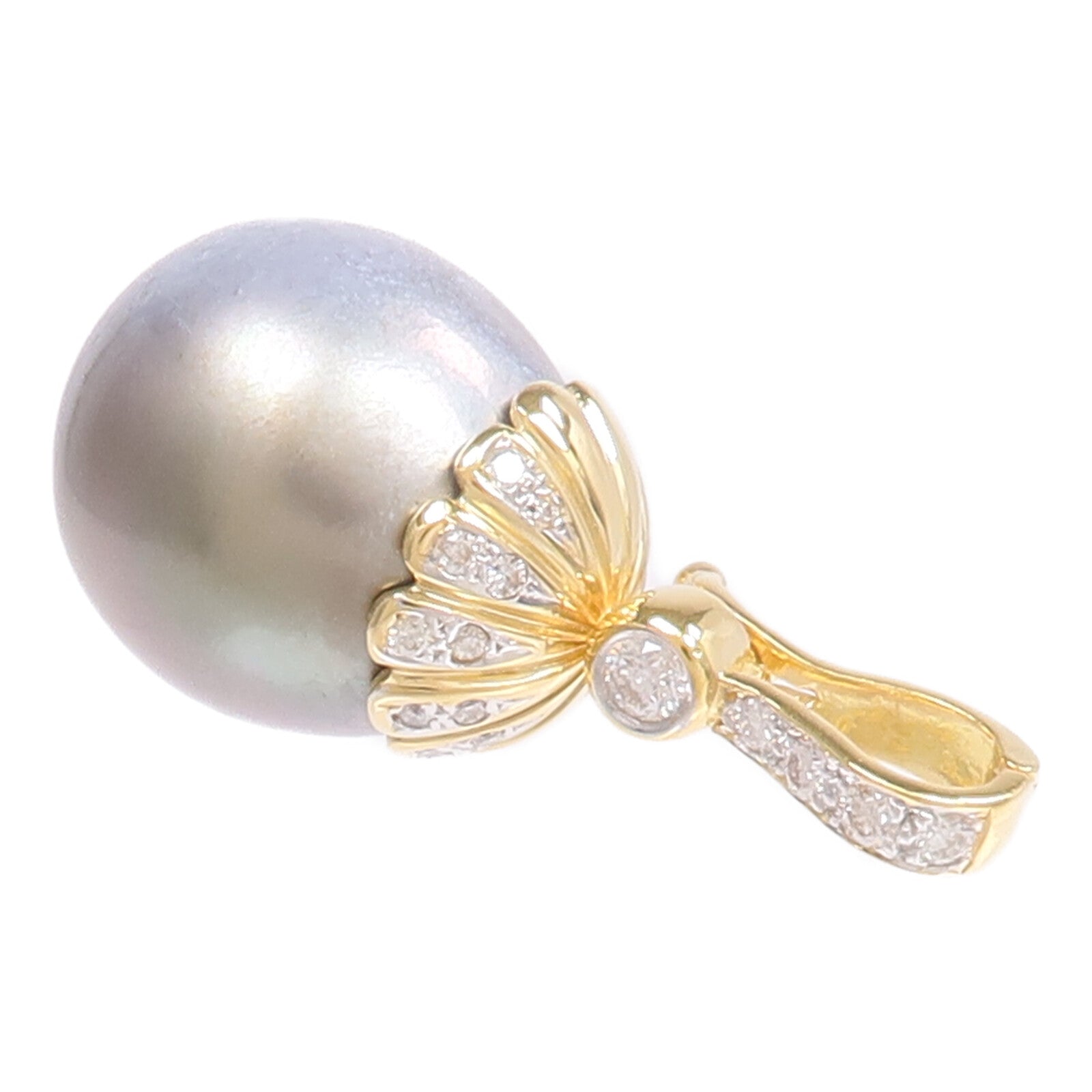JEWELRY 18K黃金Black Pearl Diamond Pendant Top黑珍珠/鑽石吊墜