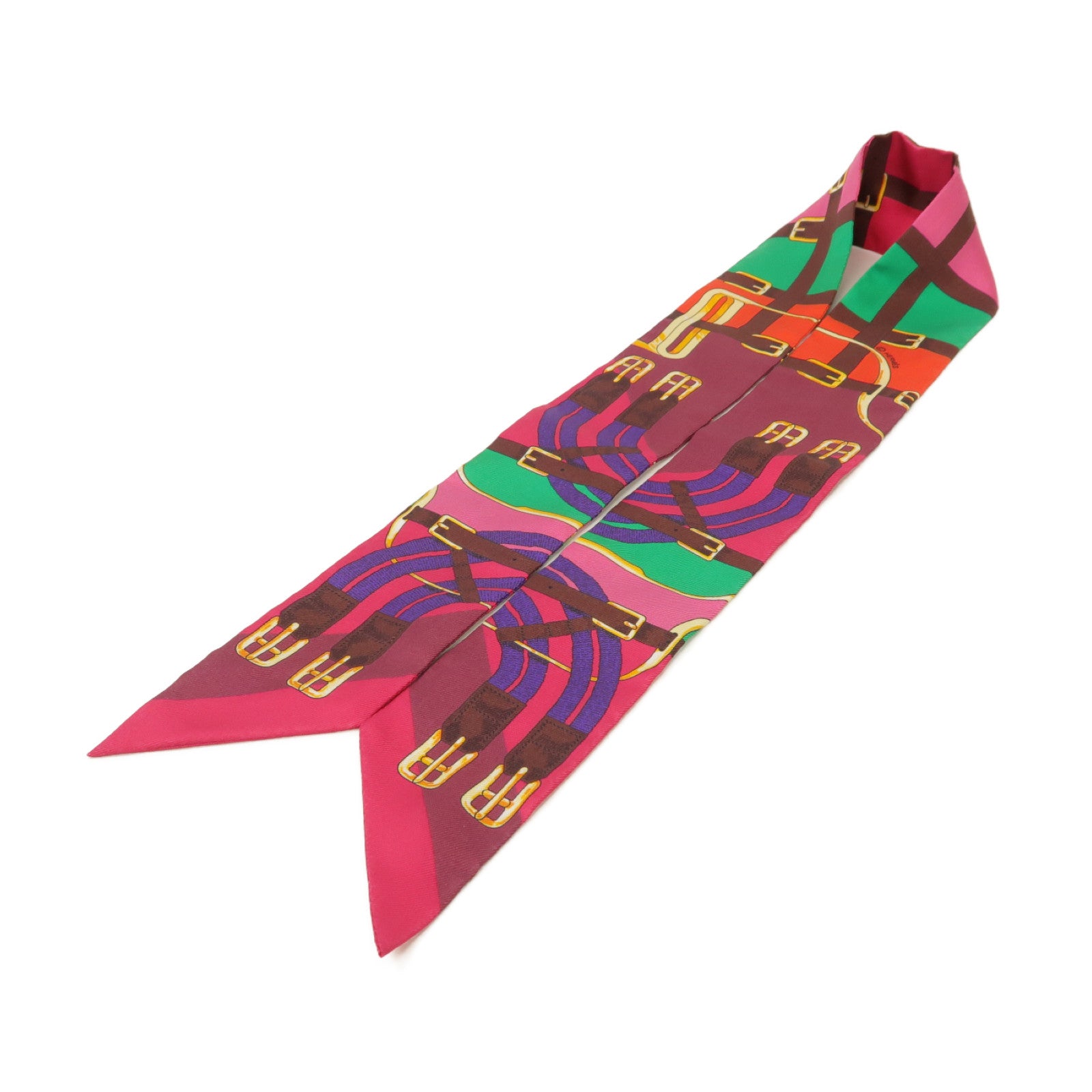 HERMES 絲質Twilly Scarf圍巾紫色/綠色/橙色