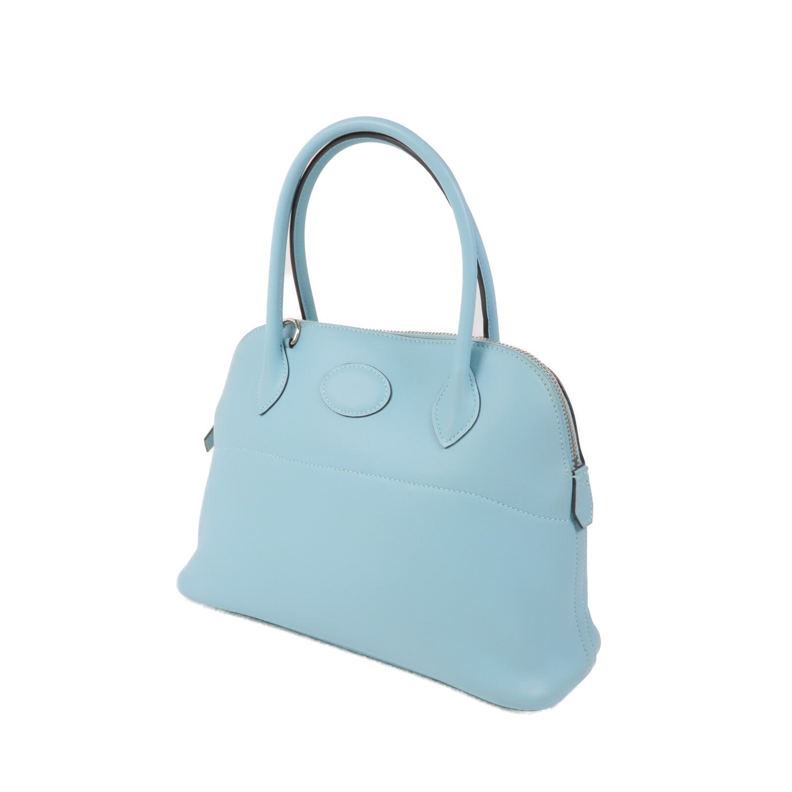HERMES Swift皮革Bolide 27銀扣手挽肩背兩用袋Bleu Atoll