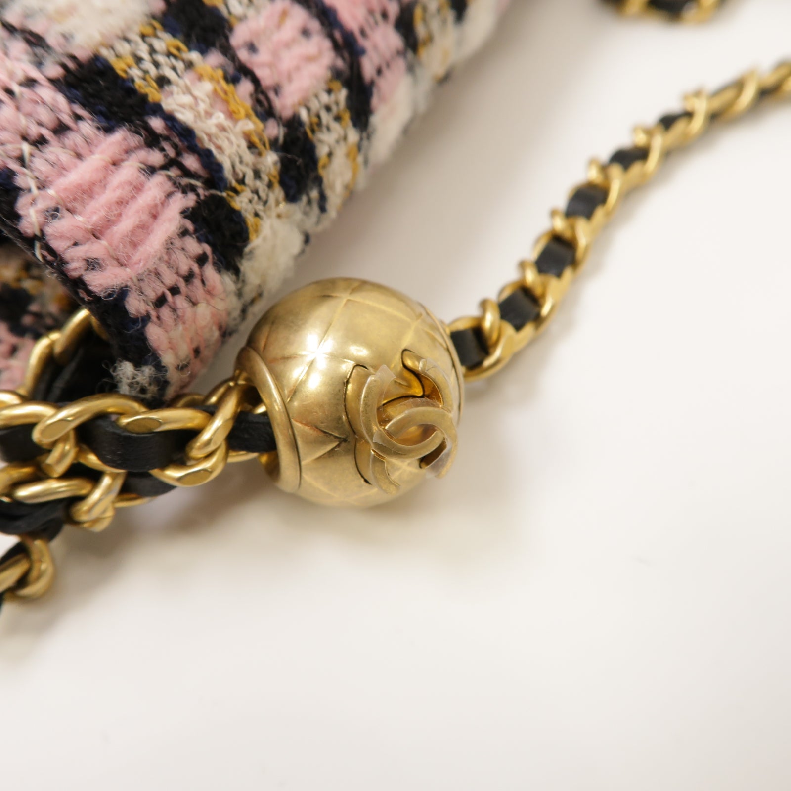 CHANEL 斜紋軟呢Chain Shoulder Bag金扣鏈帶肩背袋粉紅色