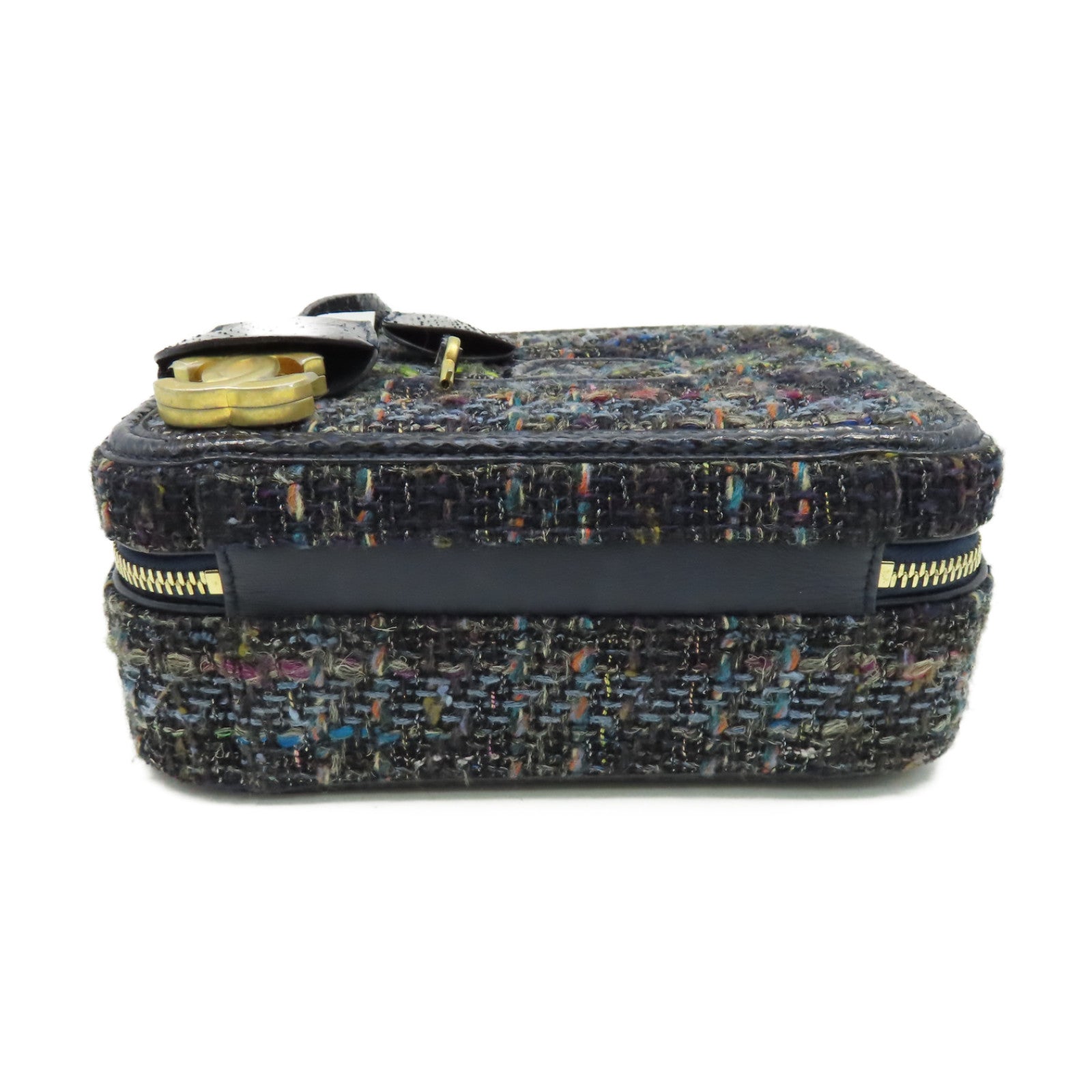 CHANEL 【激減優惠】斜紋軟呢/蛇皮皮革Vanity Case Medium 2Way Shoulder Bag金扣鏈帶手挽肩背兩用袋深藍色