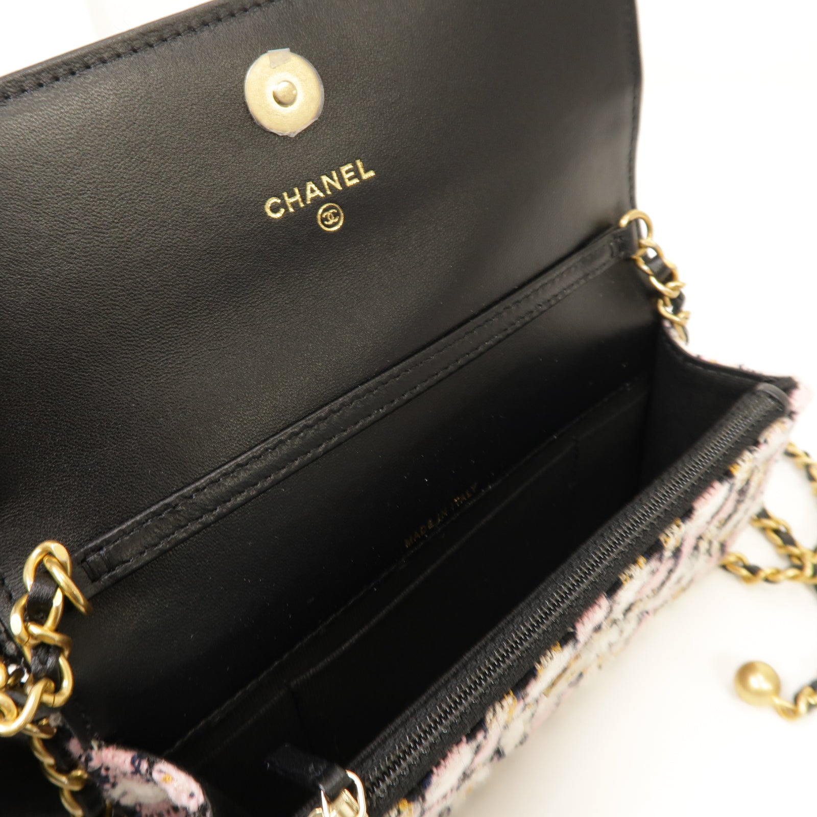 CHANEL 斜紋軟呢Chain Shoulder Bag金扣鏈帶肩背袋粉紅色