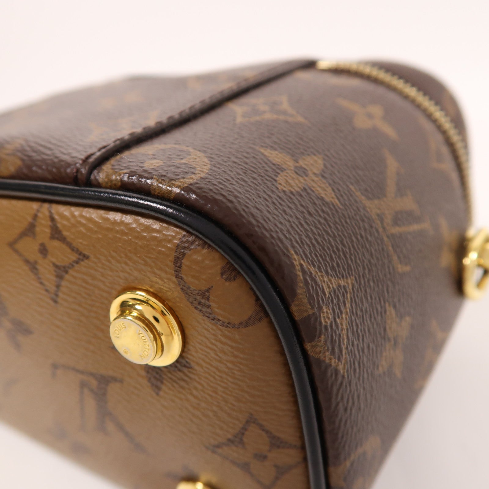LOUIS VUITTON Monogram Reverse Vanity PM金扣手挽肩背兩用袋棕色