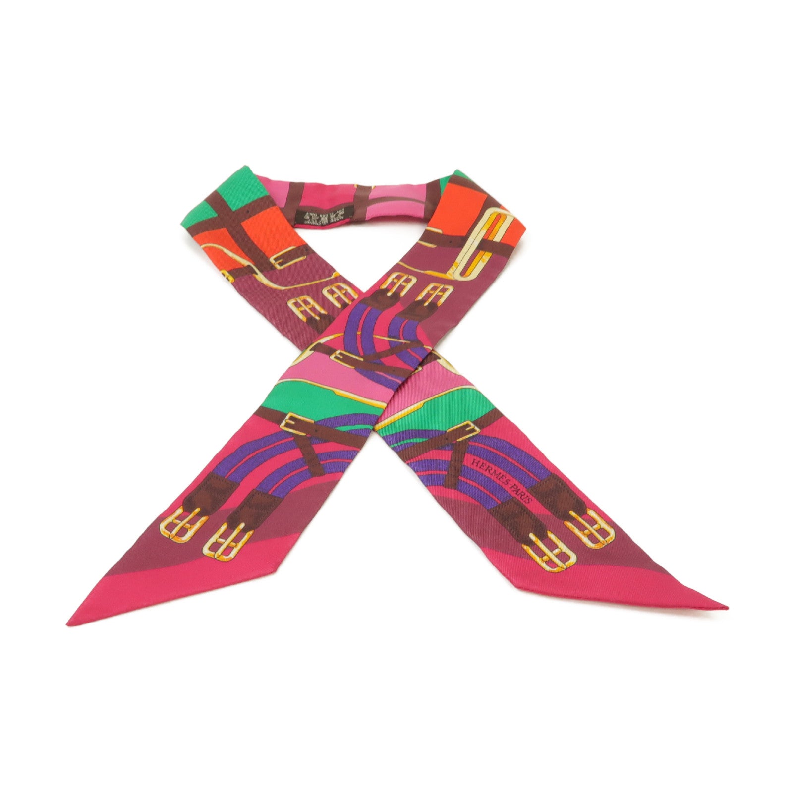 HERMES 絲質Twilly Scarf圍巾紫色/綠色/橙色
