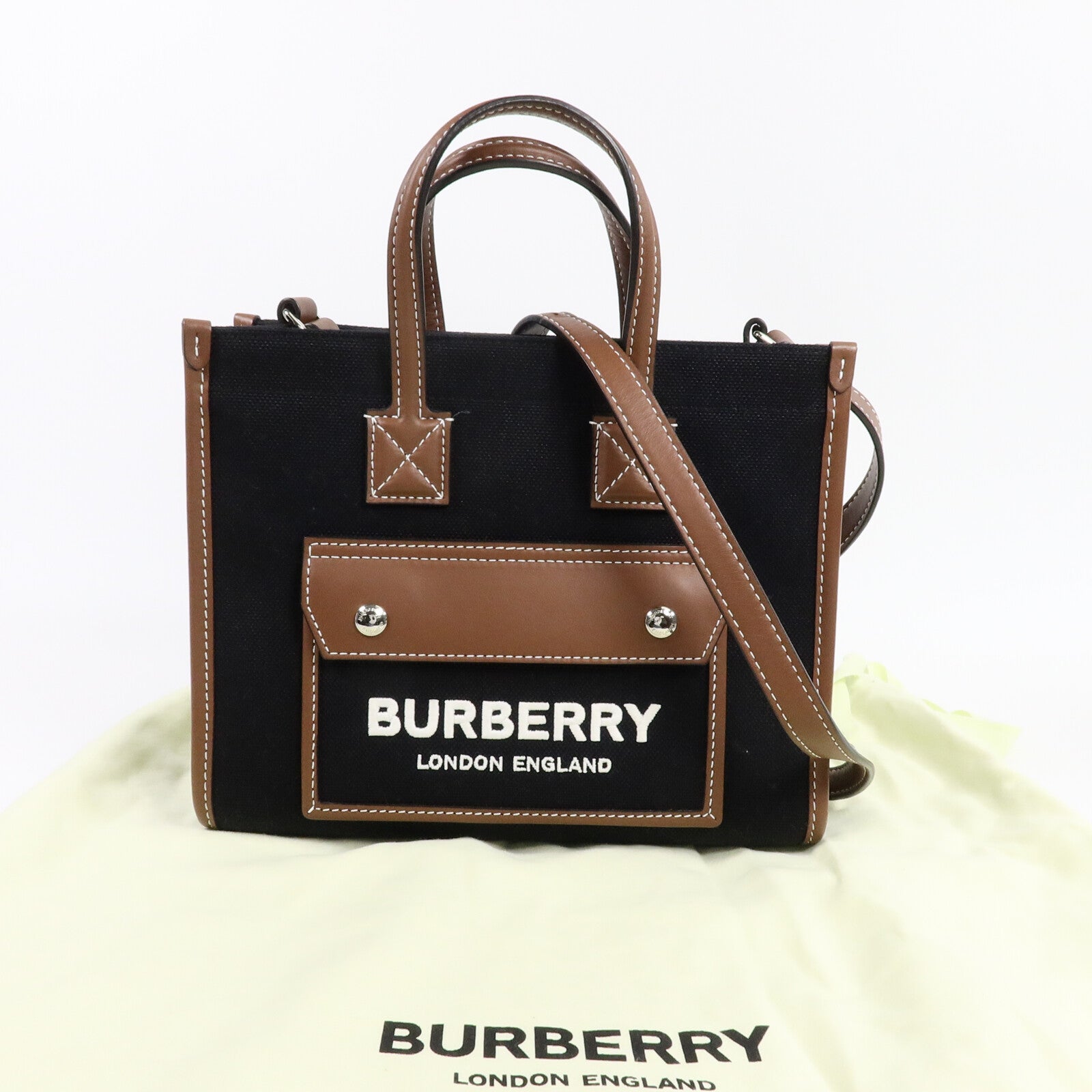 BURBERRY 帆布Mini Freya Tote Bag手挽肩背兩用袋
