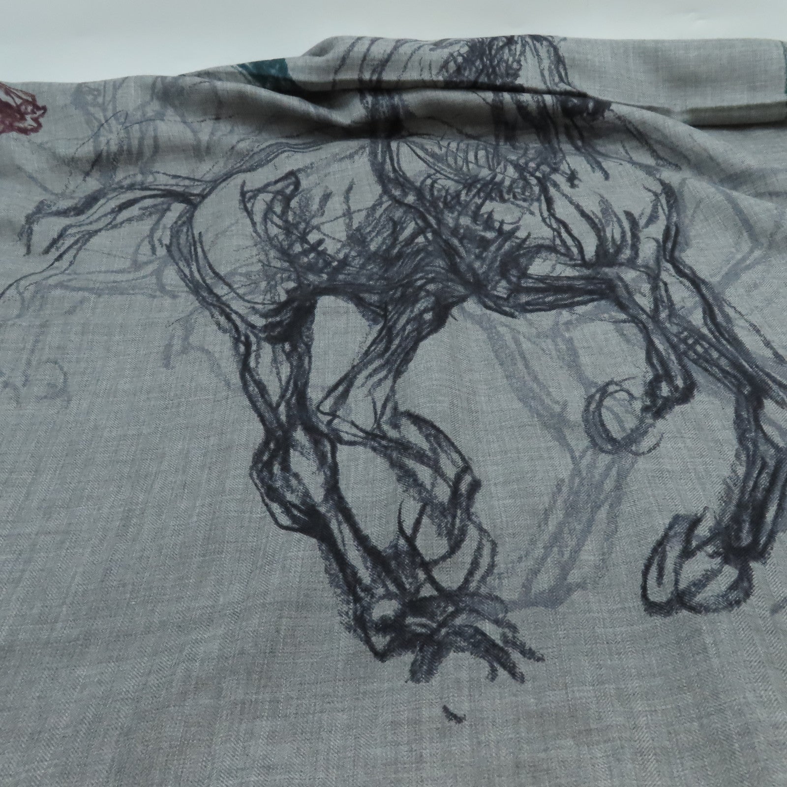 HERMES Cashmere/絲質 Scarf圍巾灰色/綠色