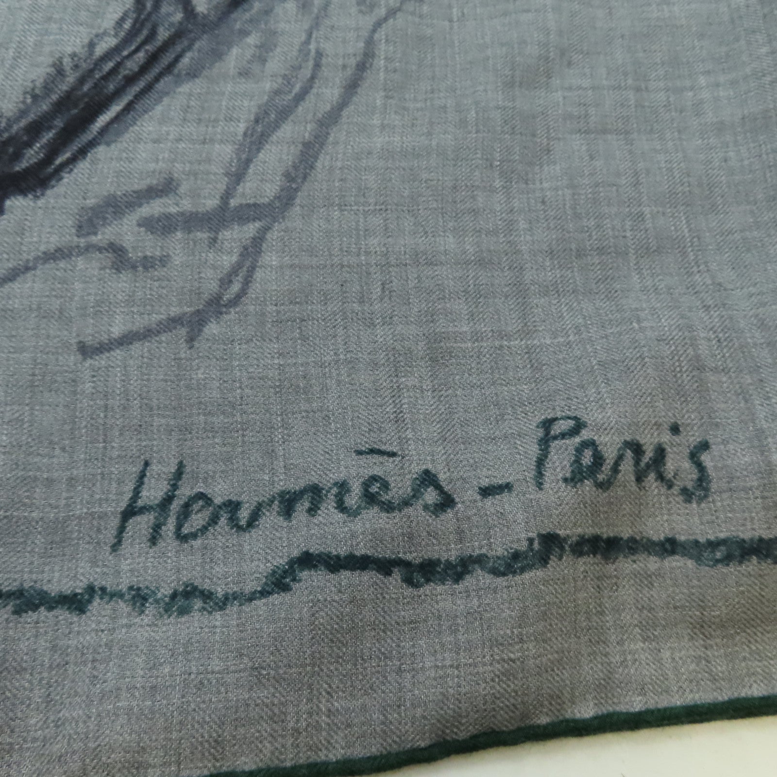 HERMES Cashmere/絲質 Scarf圍巾灰色/綠色