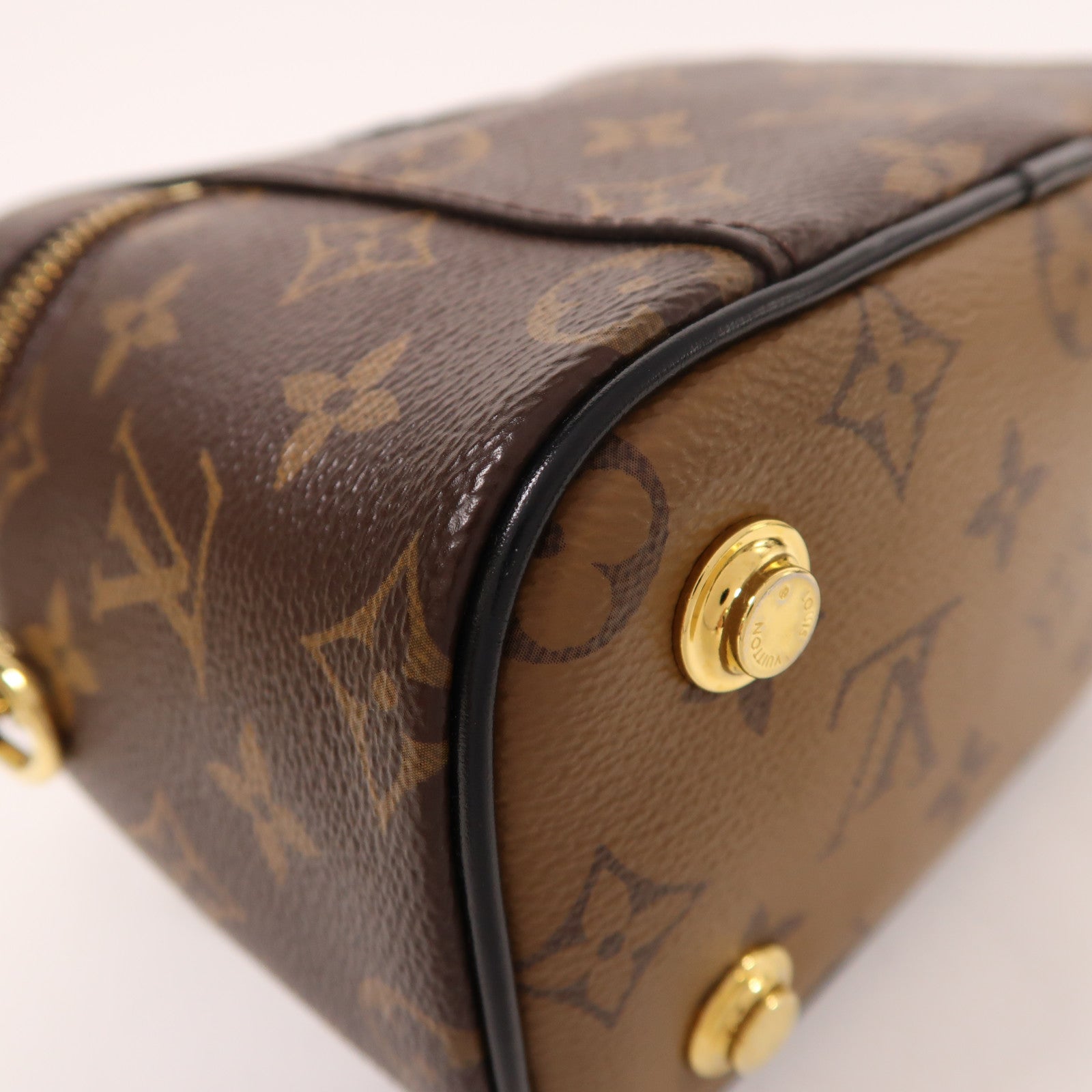 LOUIS VUITTON Monogram Reverse Vanity PM金扣手挽肩背兩用袋棕色