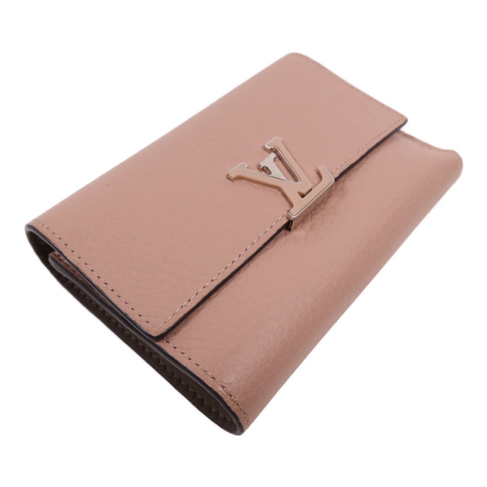 LOUIS VUITTON Taurillon皮革Capucines Compact銀扣錢包