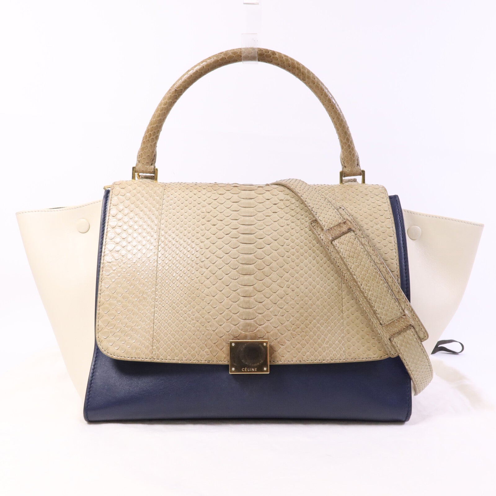 CELINE 牛皮/蛇皮皮革Trapeze金扣手挽肩背兩用袋