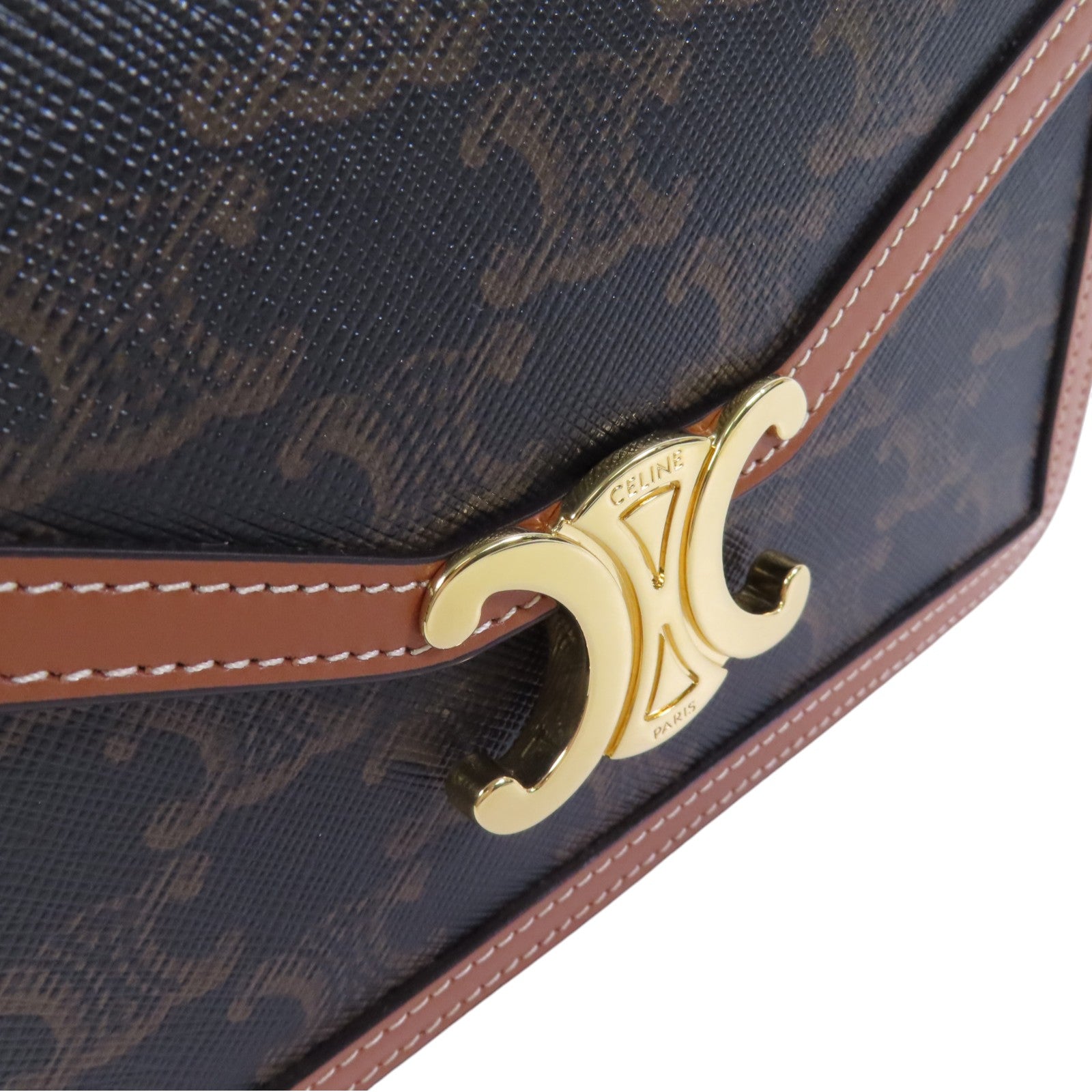 CELINE Triomphe帆布Margo金扣鏈帶肩背袋