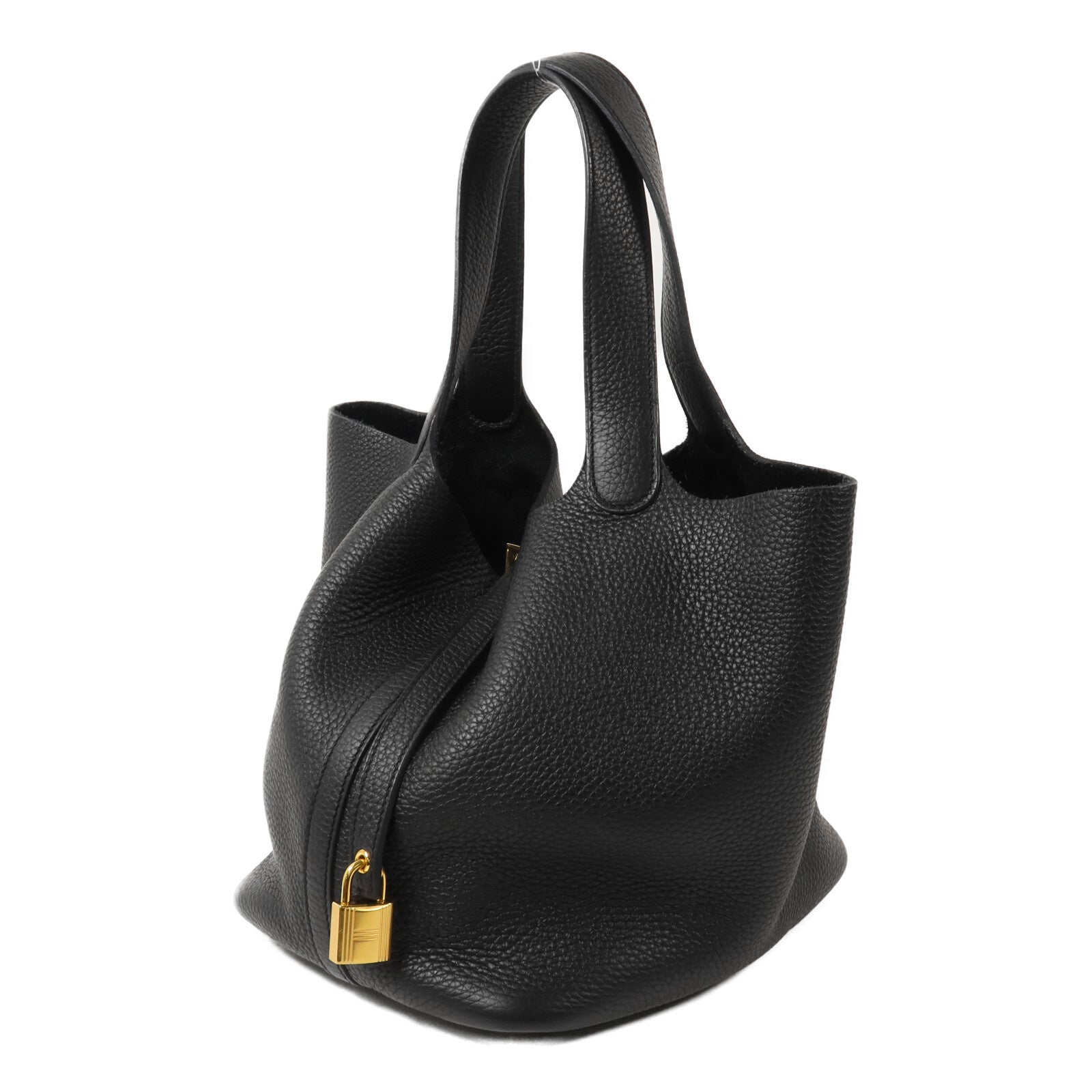 HERMES Clemence皮革Picotin MM扣手挽袋Noir