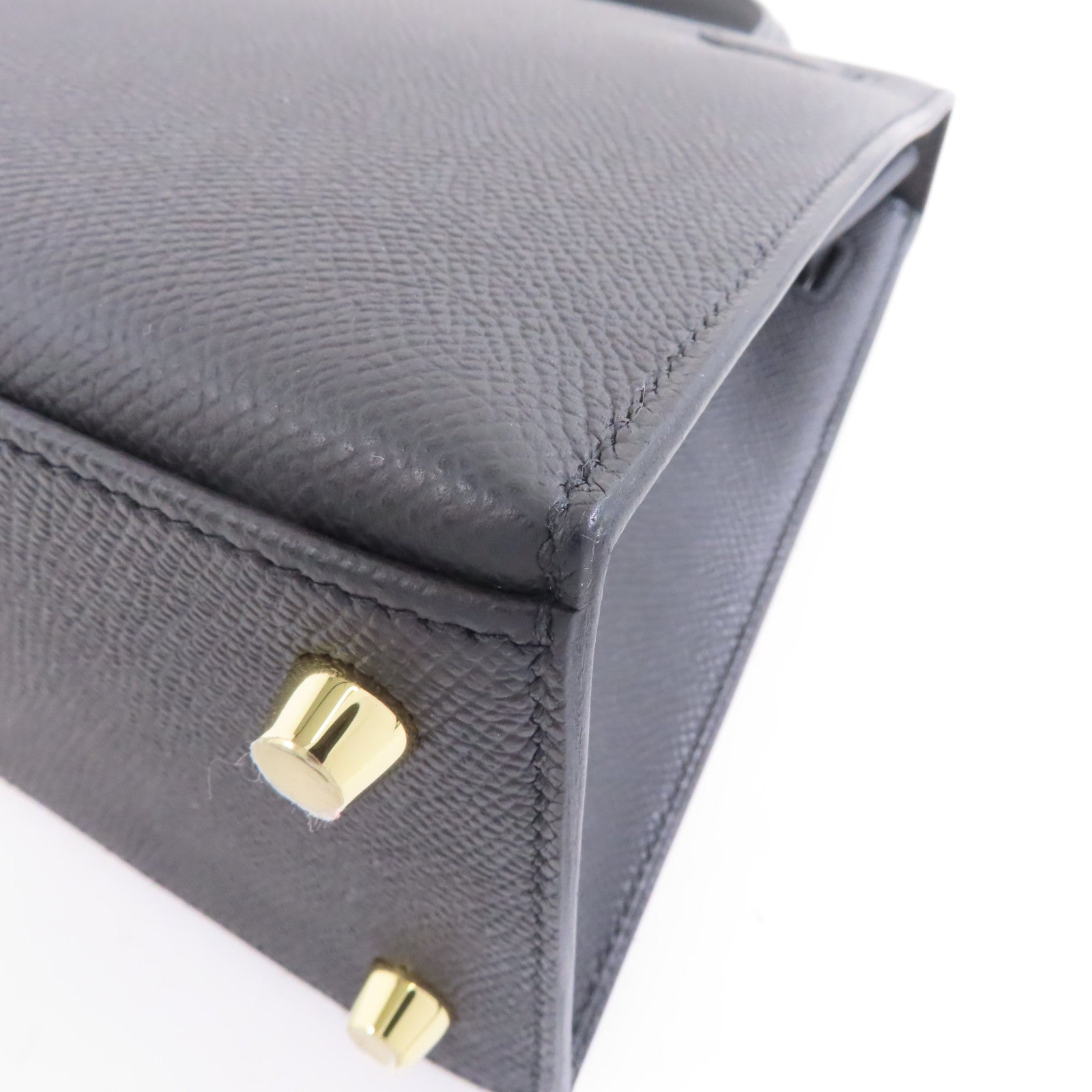 HERMES Epsom皮革Kelly 25金扣手挽肩背兩用袋Noir黑色