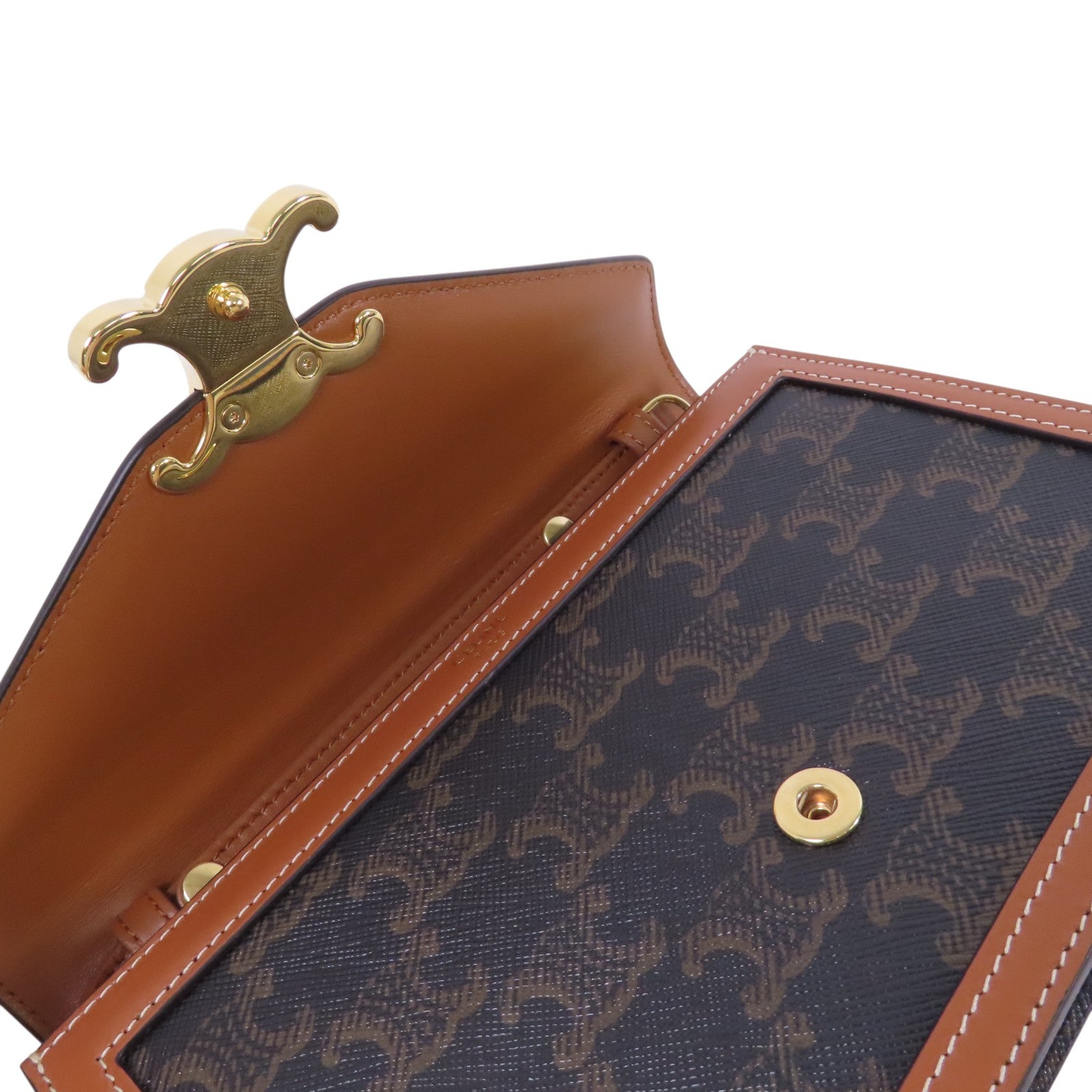 CELINE Triomphe帆布Margo金扣鏈帶肩背袋