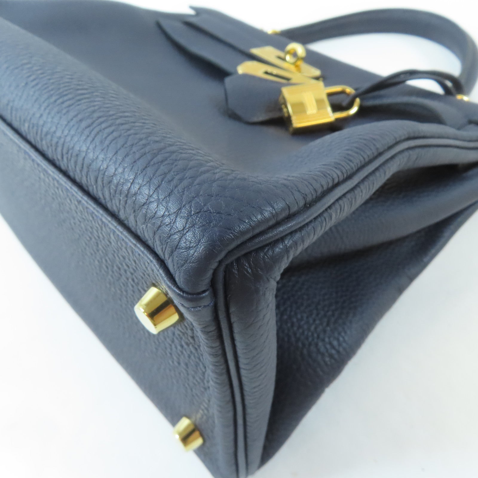 HERMES Togo皮革Kelly 28金扣手挽肩背兩用袋深藍色