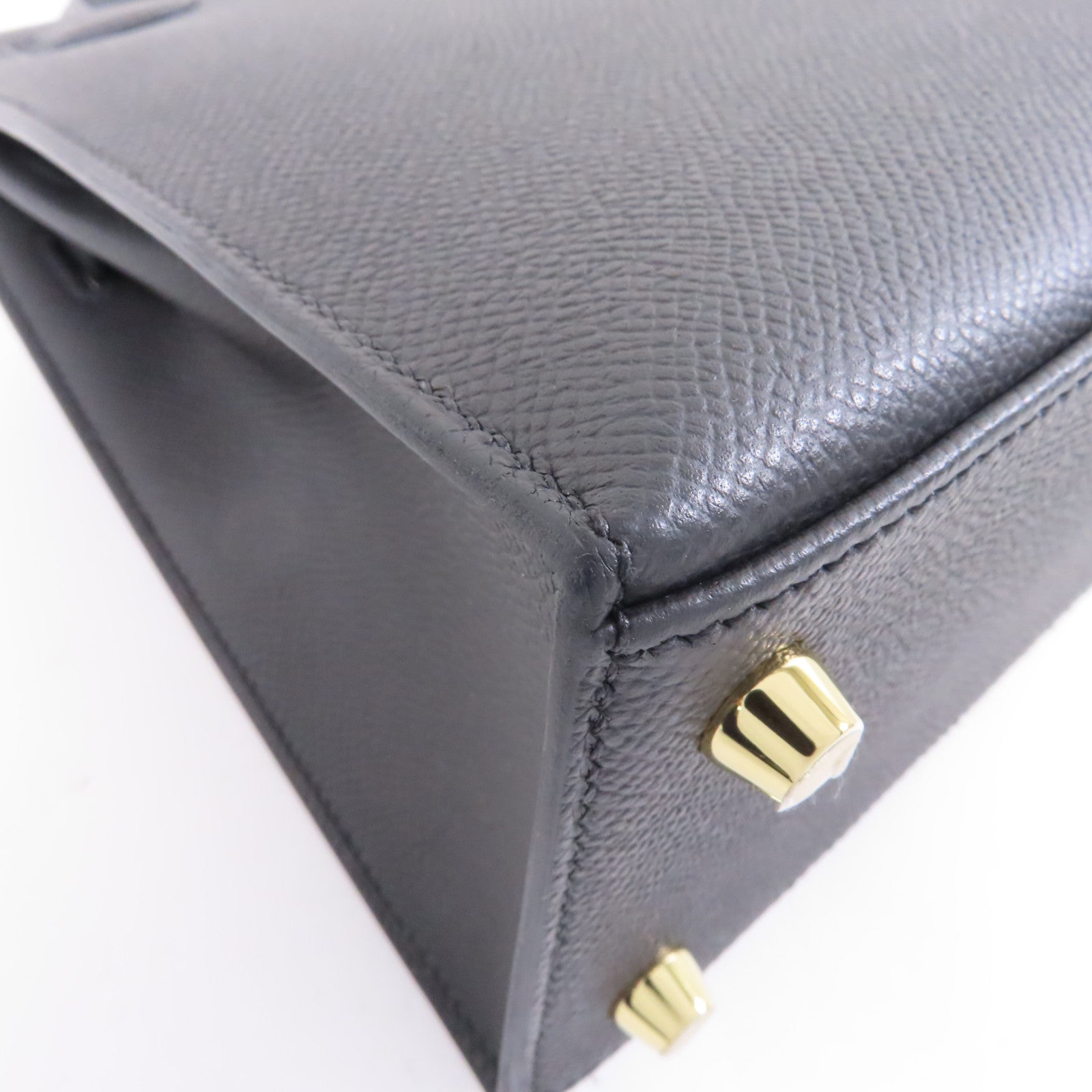 HERMES Epsom皮革Kelly 25金扣手挽肩背兩用袋Noir黑色