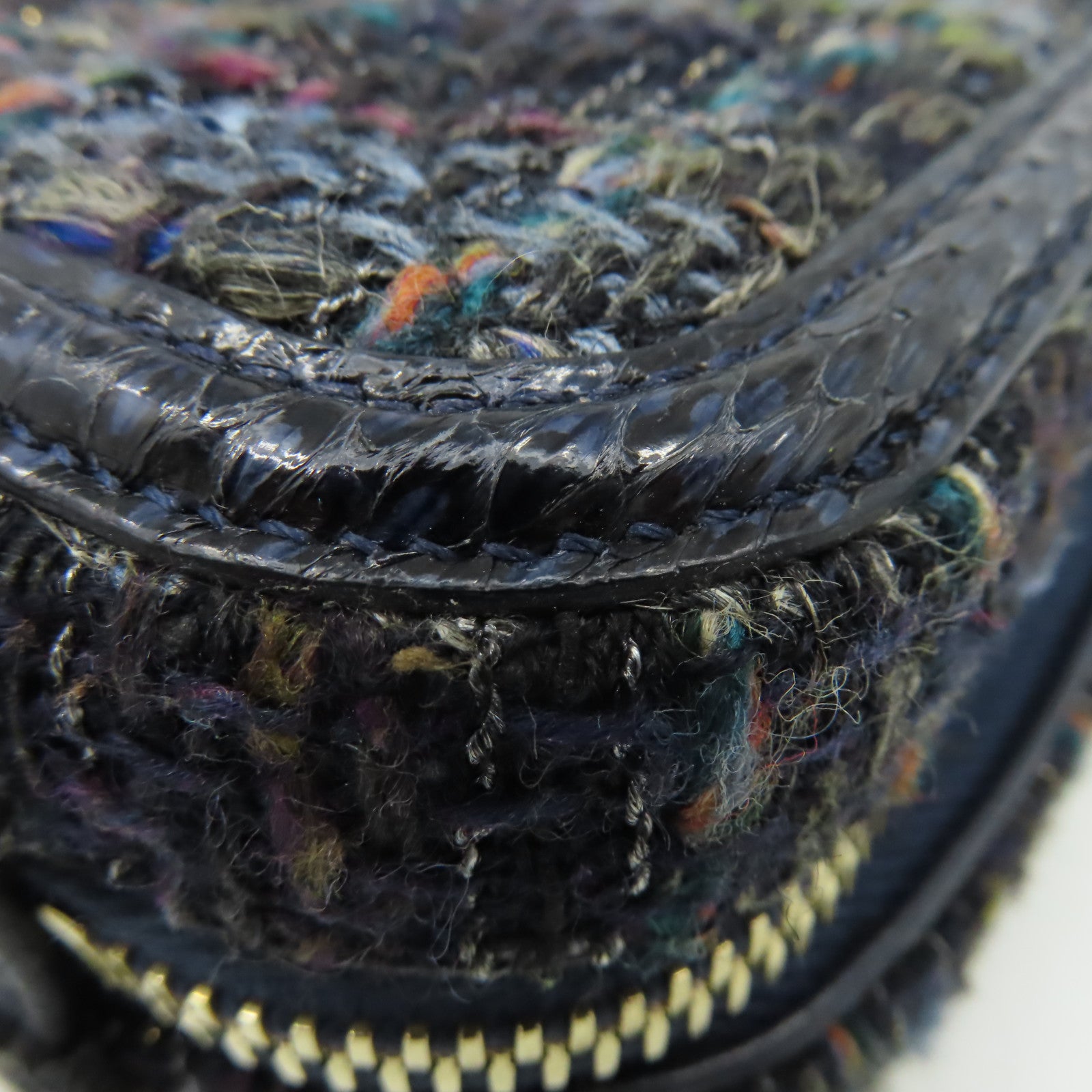 CHANEL 【激減優惠】斜紋軟呢/蛇皮皮革Vanity Case Medium 2Way Shoulder Bag金扣鏈帶手挽肩背兩用袋深藍色