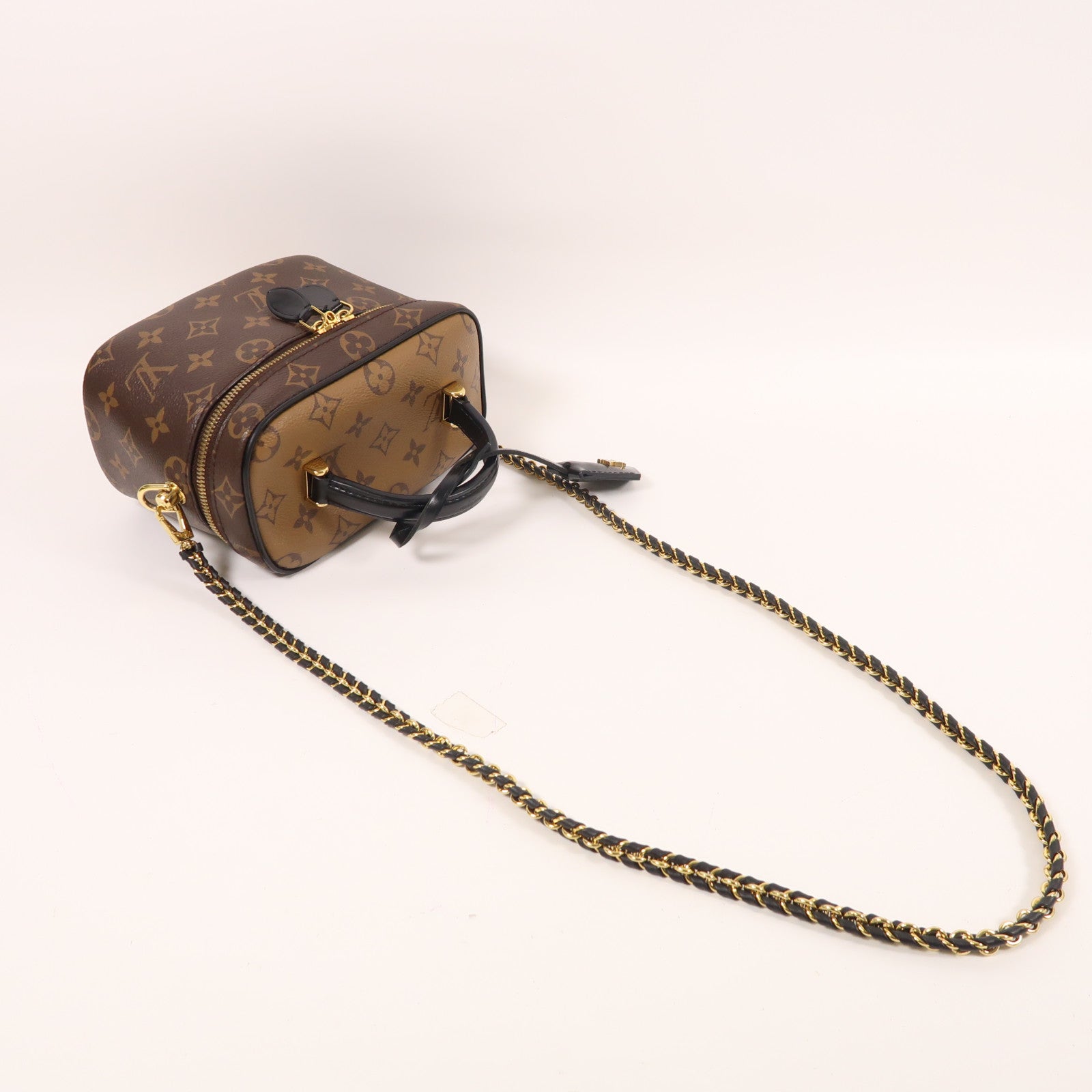 LOUIS VUITTON Monogram Reverse Vanity PM金扣手挽肩背兩用袋棕色